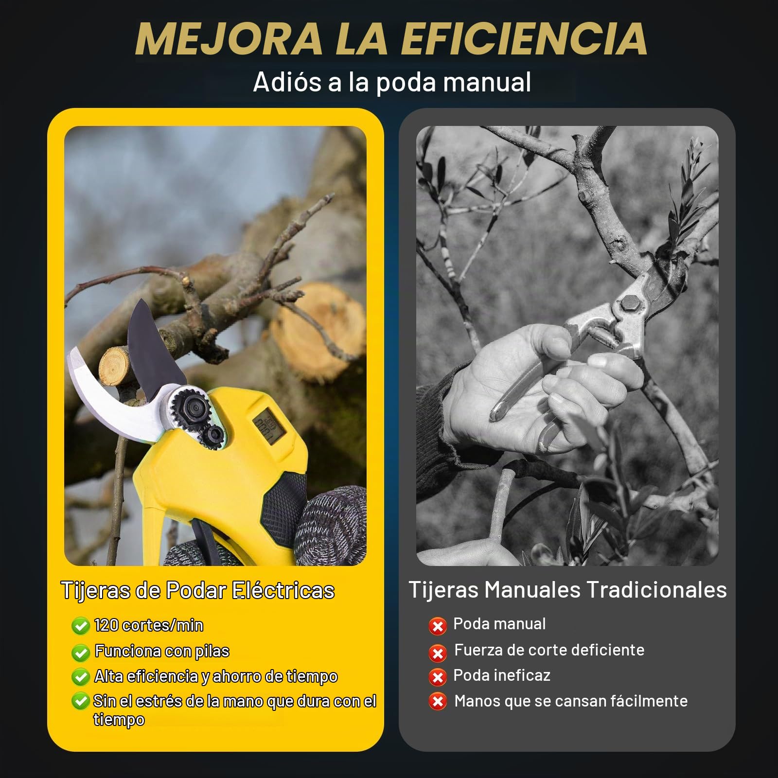 Tijeras de Podar Eléctricas 35mm Profesionales Tijeras de Podar con Baterías 21V 2x 2000Amh Ultraligera SK5 LCD Motor para Viñedos, Olivos, Árboles Frutales Amarillo