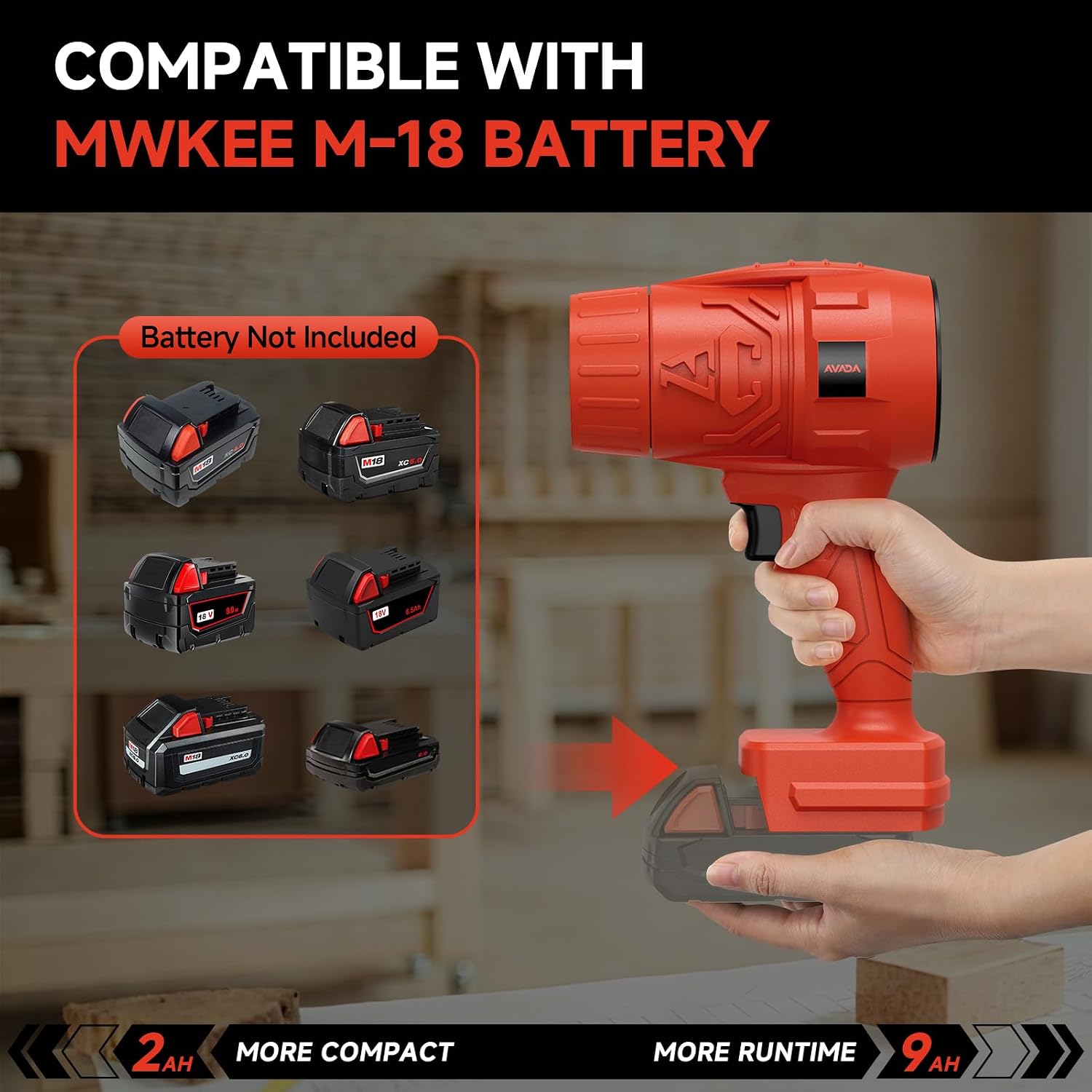 Electric Leaf Blower Cordless for Mwkee M-18 18V Battery, Handheld Leaf Blowers for Lawn Care, Blowing Leaves ＆ Dust, Turbo Jet Blower Dryer, Battery Powered Mini Leaf Blower (Battery Not Included)