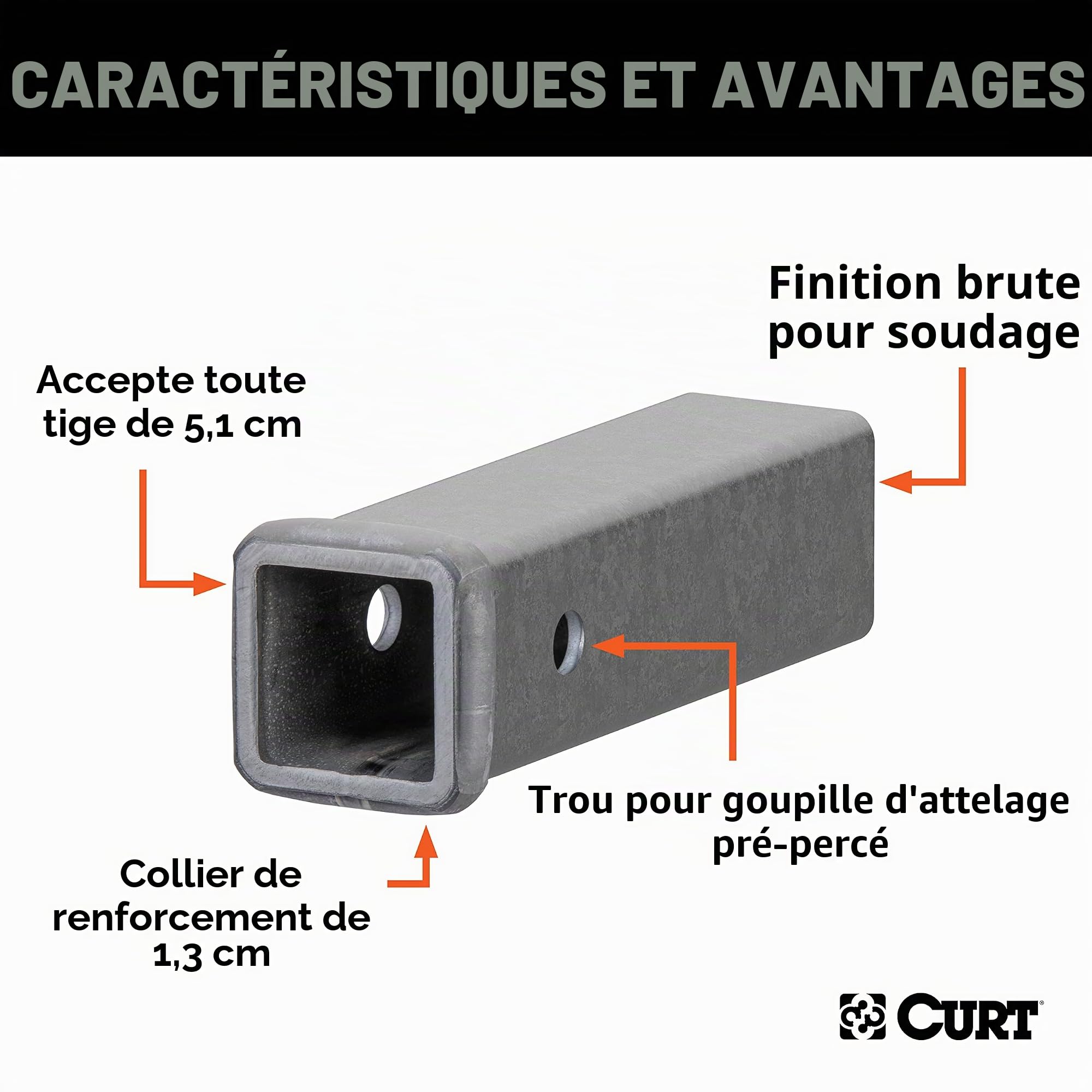 Curt 49090 Tube d'acier Brut récepteur, Attelage Remorque Voiture