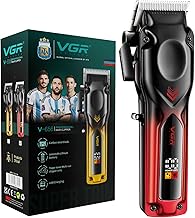 VGR V-656 Professional Hair Clipper for Men – Ceramic & Stainless Steel Blades, 2000mAh Lithium Battery, 400 Min Runtime, 6x Guide Combs, Turbo Function, LED Display, USB Type-C Fast Charging (Red)