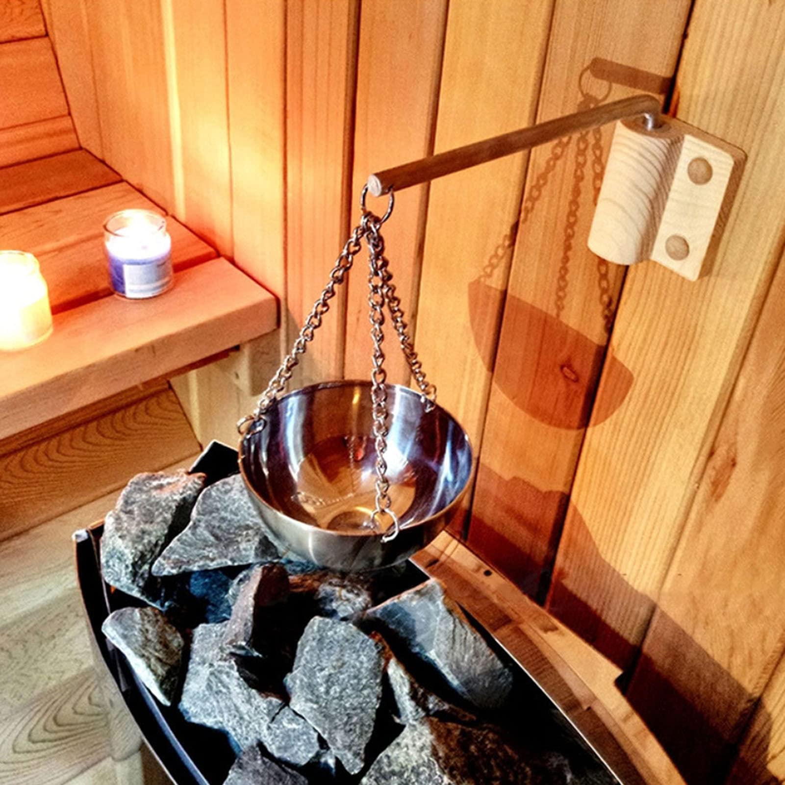 Accessori per la Stanza della Sauna della Ciotola Dell'olio Essenziale della Tazza Dell' della Sauna Dell'acciaio Inossidabile con il Braccio Oscillante per la Stanza della Sauna