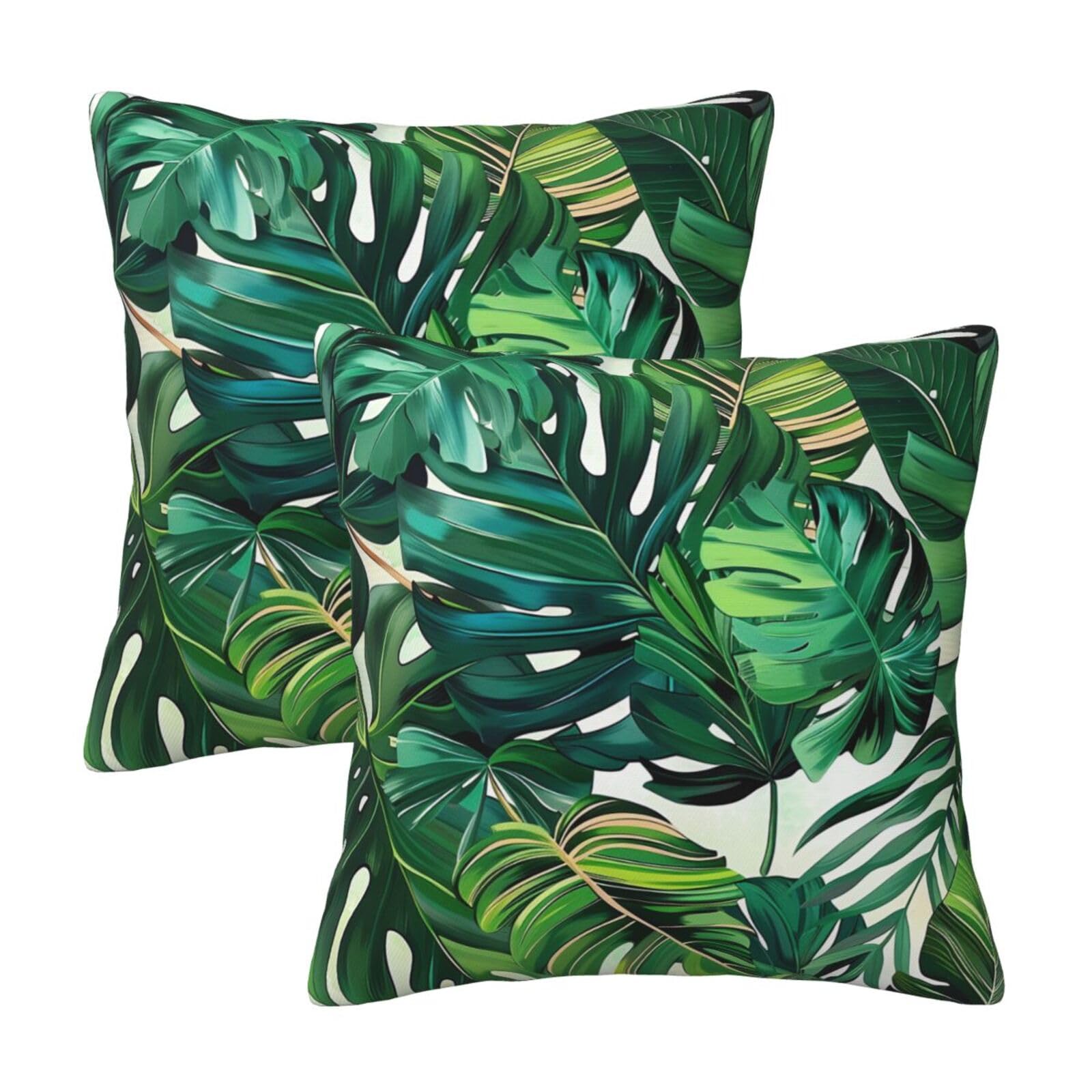 kkvhhyuo tropical leaves Print Pillow Covers Set of 2, Square Decorative Cushion Covers with Hidden Zipper, Throw Pillow Cases for Living Room Sofa Bed Chair, 45x45 cm