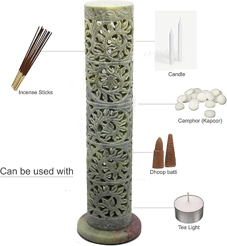 Miniatura 4 de Carry Me Soporte para palitos de incienso de esteatita de mármol, quemador de velas, soporte para velas de té, talla floral perfecta hecha a mano