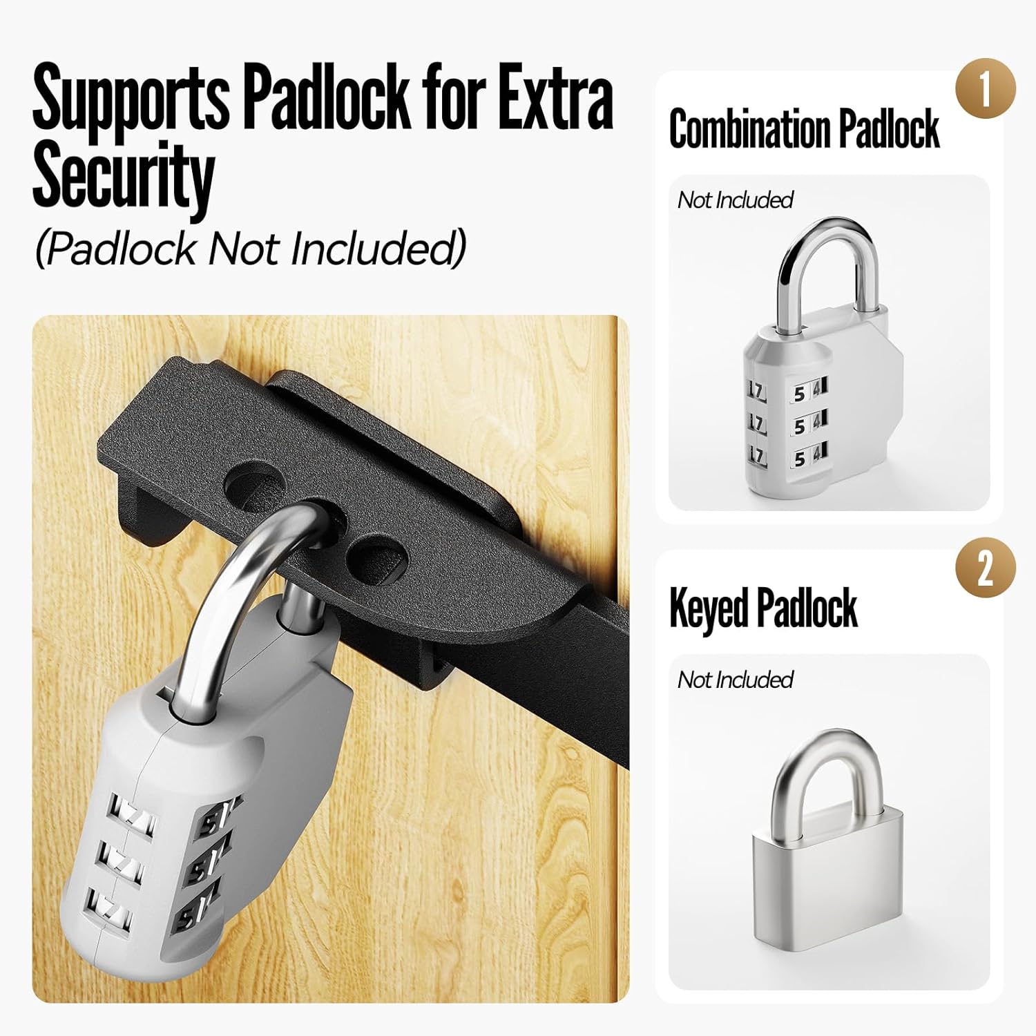 Stainless Steel Flip Gate Latch with 3 Adjustable Padlock Holes – Heavy Duty Outdoor Fence Door Latch for Wooden Double Gate, Shed, Barn (2 Packs)