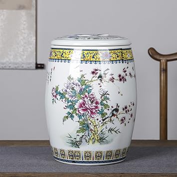 Large Ceramic Jar For Rice,Chinese-Style Porcelain Food Dispenser,Home Grain Storage Container,Kitchen Cereal Dispensers, Barrel,For Flour,Nuts,Snacks11.8 * 15in