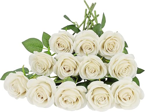 JUSMAI 12 rosas artificiales de color azul marino, rosas falsas con tallos largos, flores de seda para ramos de boda, centros de mesa, decoración de