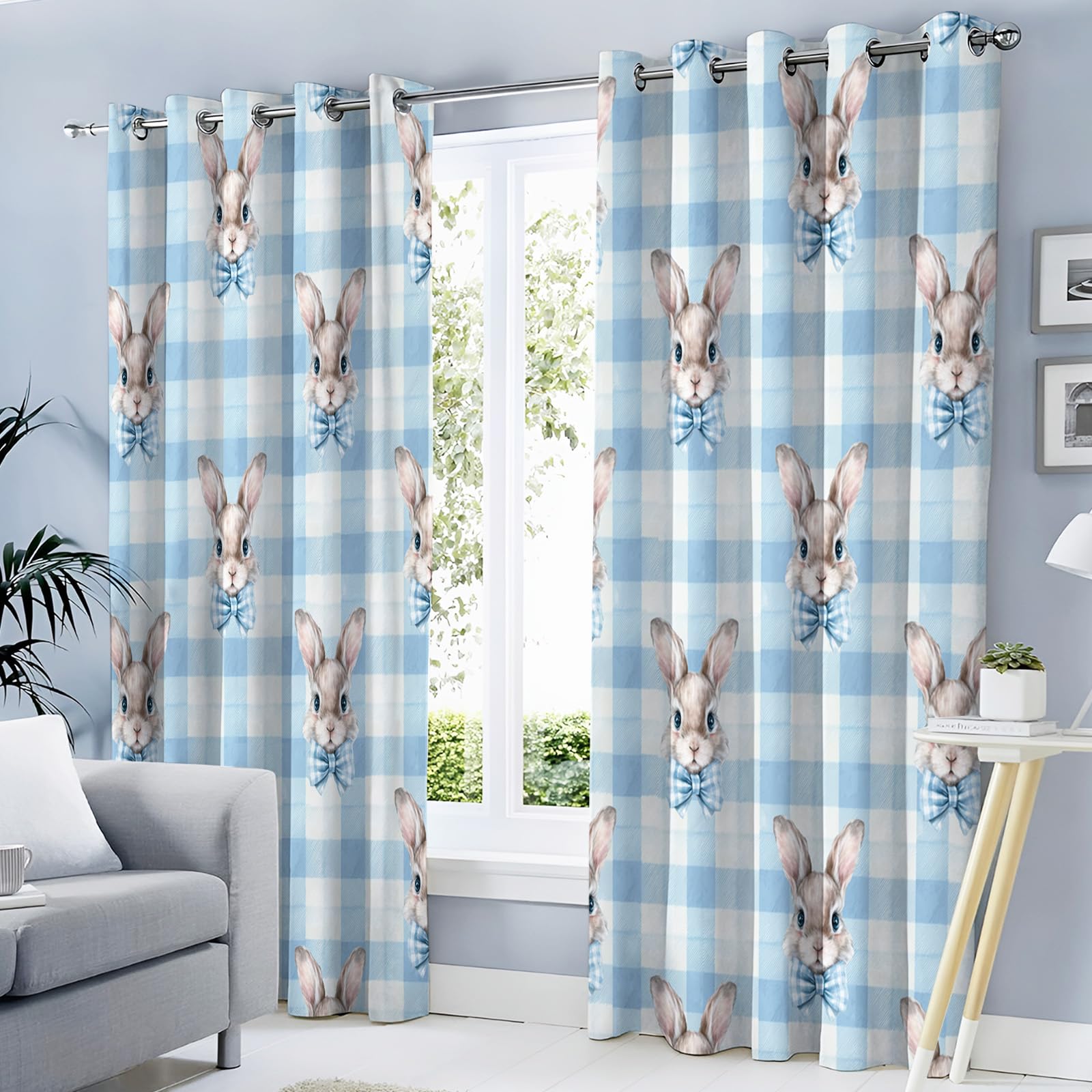 Rideaux pour fenêtre occultants légers à motifs lapin et rayures pour chambre adulte et cuisine