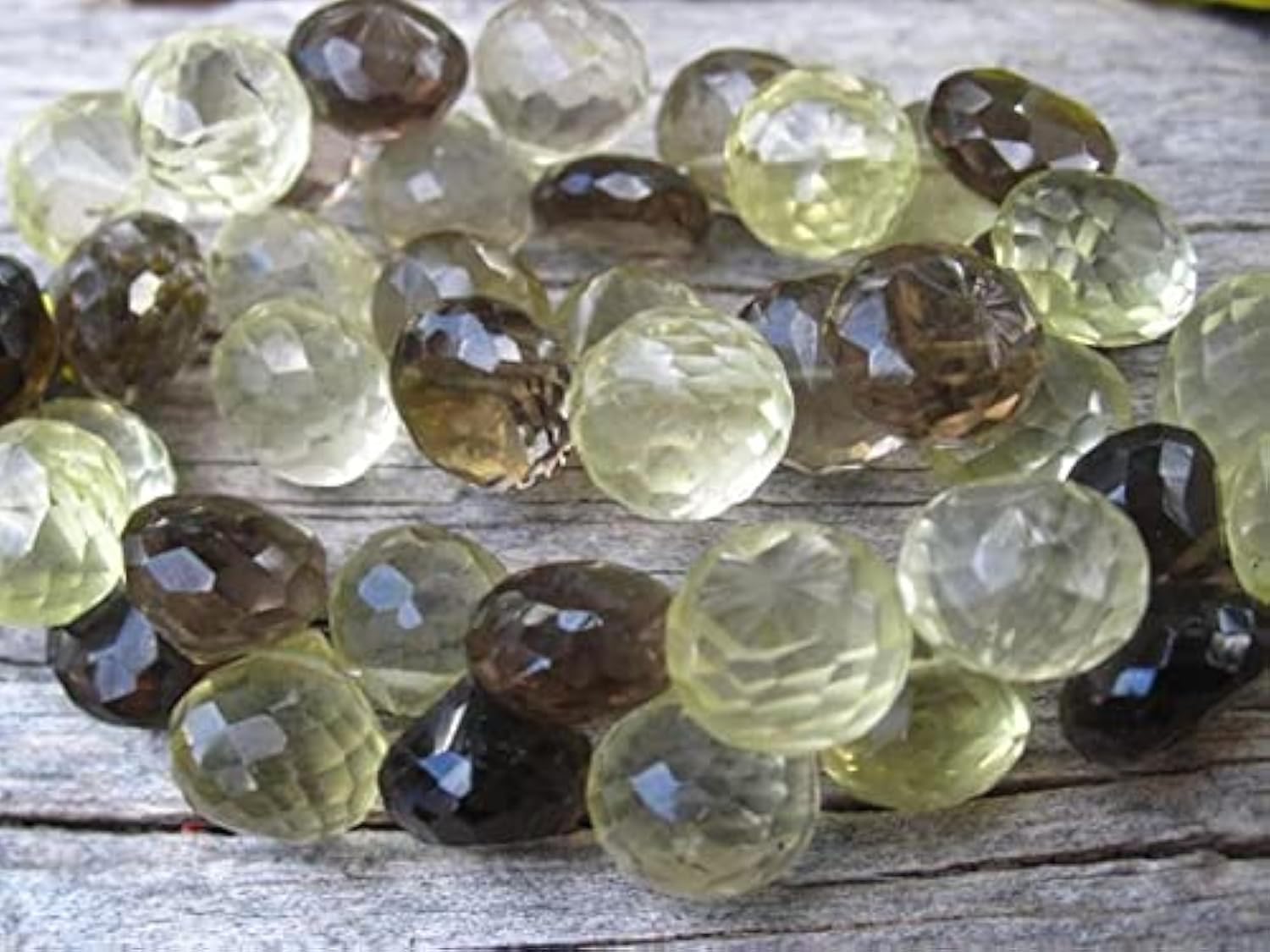 Smoky Quartz Lemon Quartz beads mix en briolettes facettées de 8x7mm