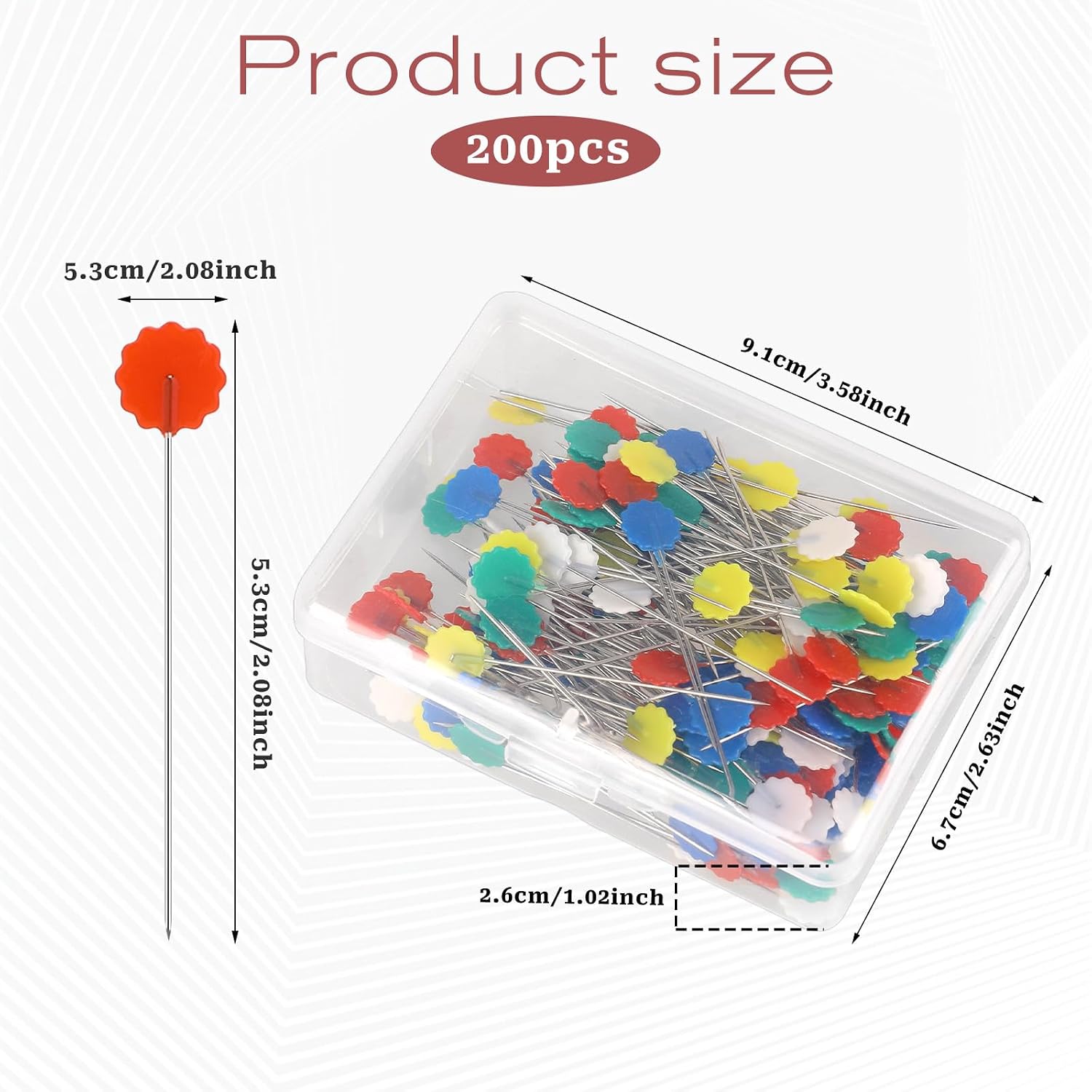 200Pcs Flat Head Straight Pins, Flower Head Sewing Pins Assorted Colors Quilting Pin for Sewing DIY Projects Jewelry Decoration Dressmaker