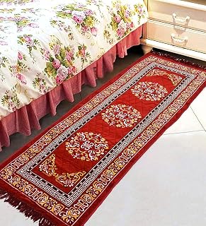 Velvet Pooja Aasan Floor Mat For Prayer & Meditation Sitting Multipurpose Rectangular Mat (Color-Red, Size-24X72 Inches) Price In India