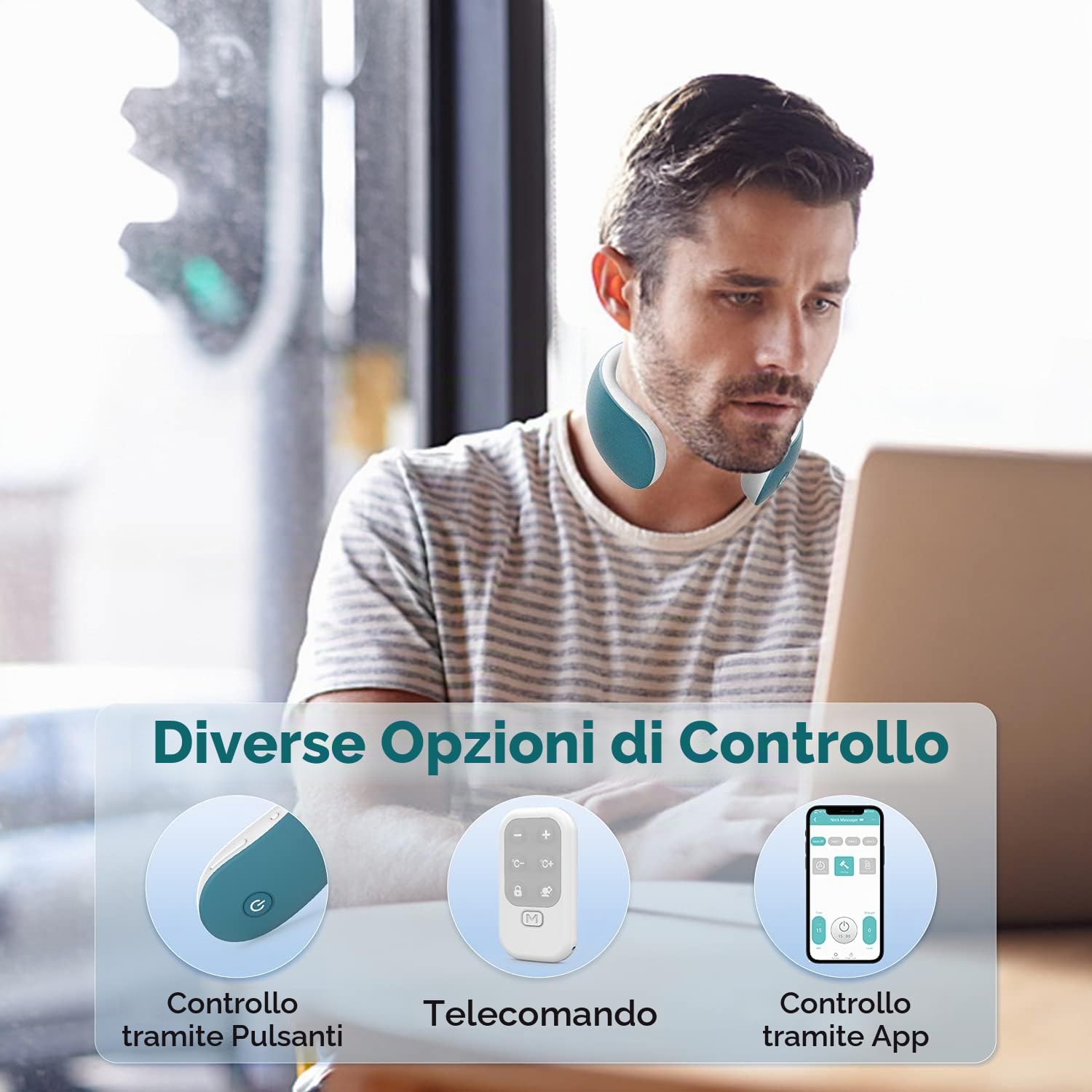 Massaggiatori Intelligenti per il Collo, Massaggiatori Portatili per il Collo con Funzione di Calore,Vibrazione e Impulso, Supporto APP e Telecomando,Regali ideali per i genitori