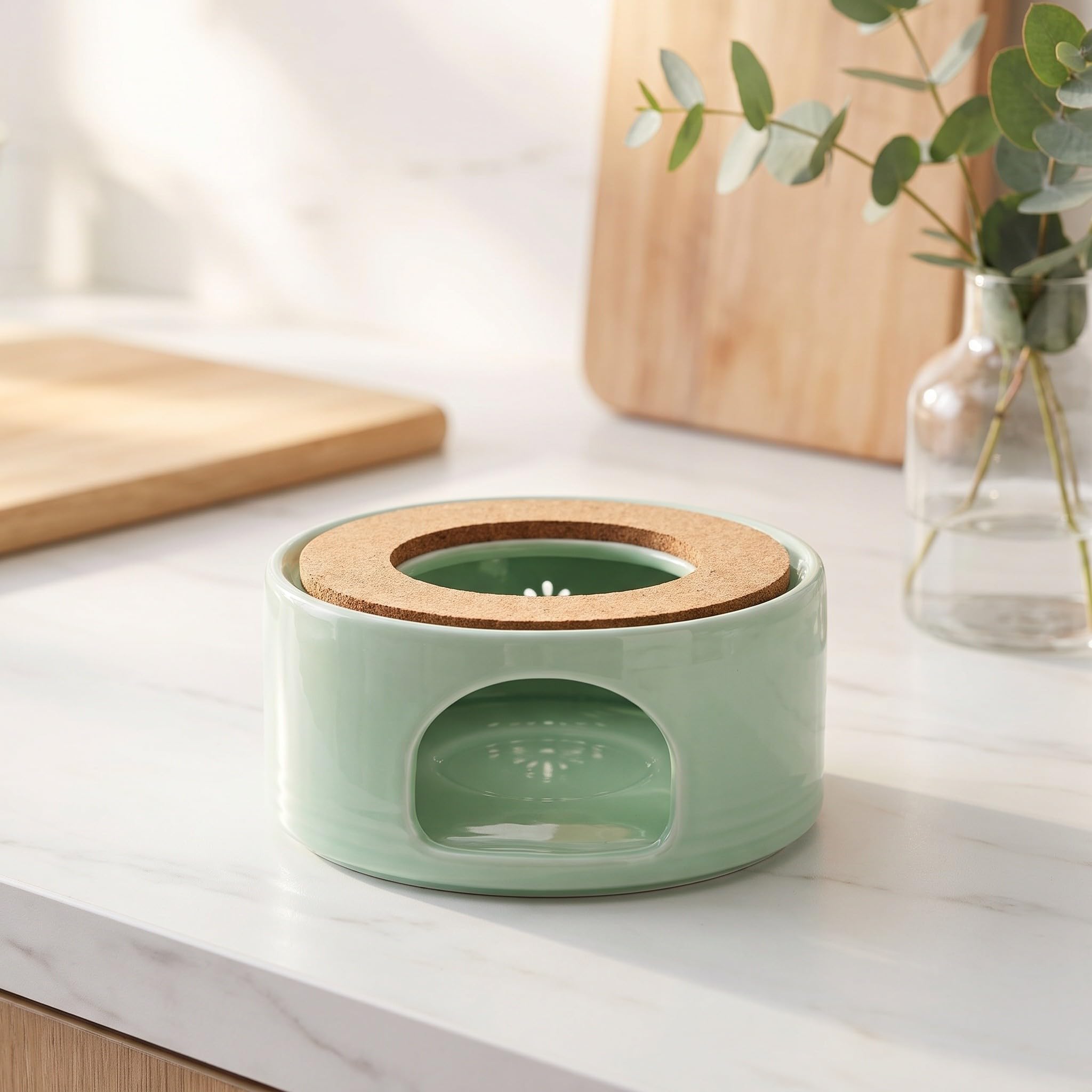 Zerodeko Scalda-teiera in ceramica con tappetino antiscivolo, scalda-teiera