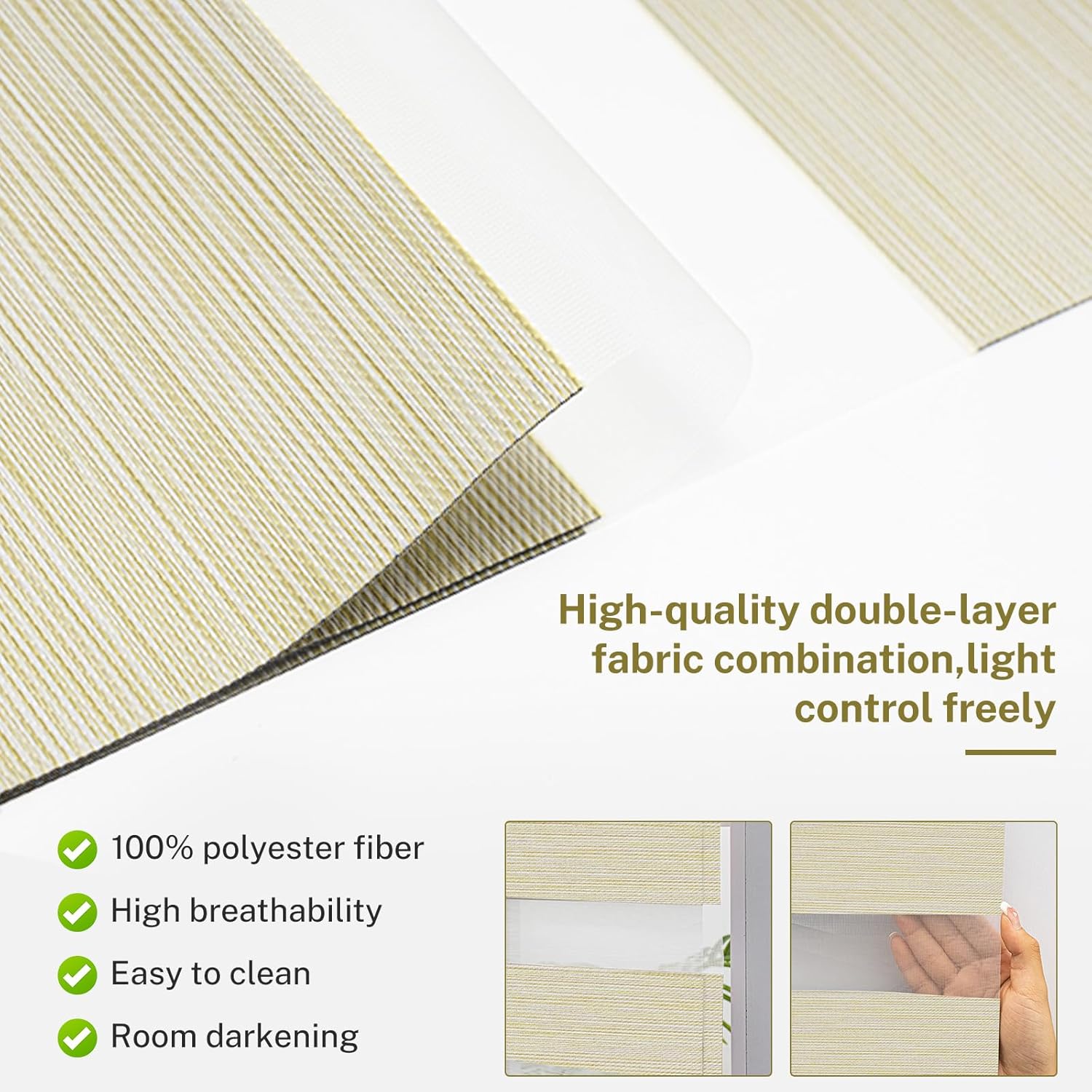No Drill No Tools Cordless Zebra Blinds for Windows Dual Layer Blinds No Drill Roller Shades with Upgraded Cassette Control Day and Night Easy to Install Zebra Shades for Home,Beige Camel