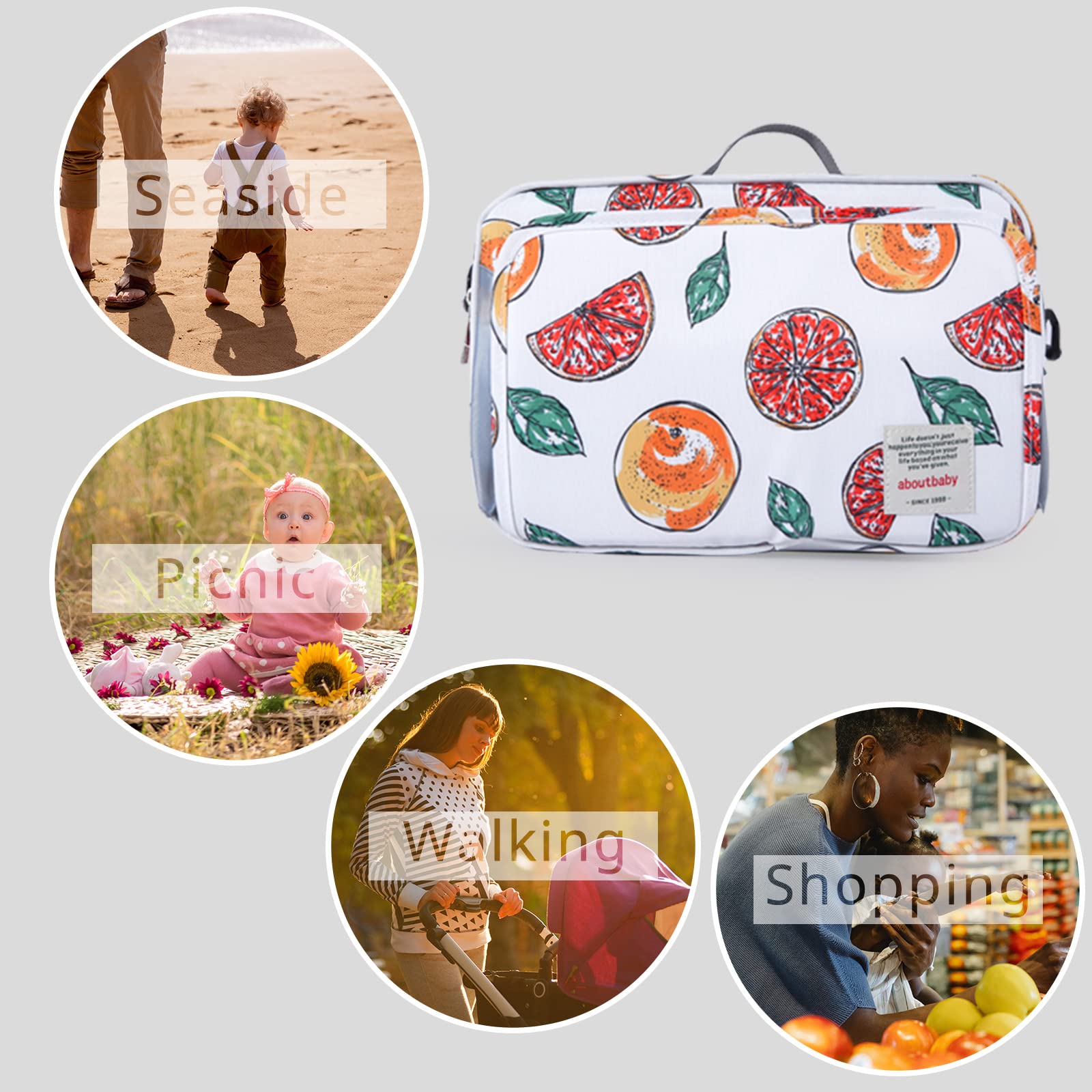 Borsa organizer per passeggino antiscivolo con tasca isolata, ganci per passeggino e cinghia regolabile, universale, adatta alla maggior parte dei passeggini, frutta