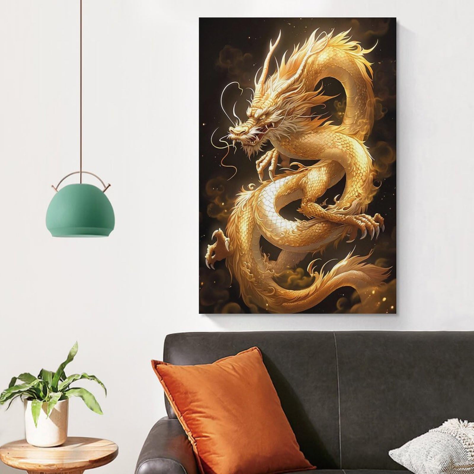 Amazon.co.jp: 龍の絵「金龍」ポスター ウォールアート キャンバス