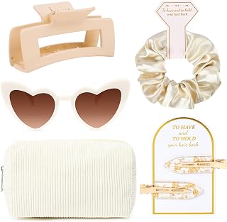 5PCS Bridesmaid Proposal Gifts Bridesmaid Hair Clips Scrunchies Sunglasses Makeup Bag Bachelorette Party Wedding Favors Bridal Party Present Hair Accessories for Women Girls Gold White
