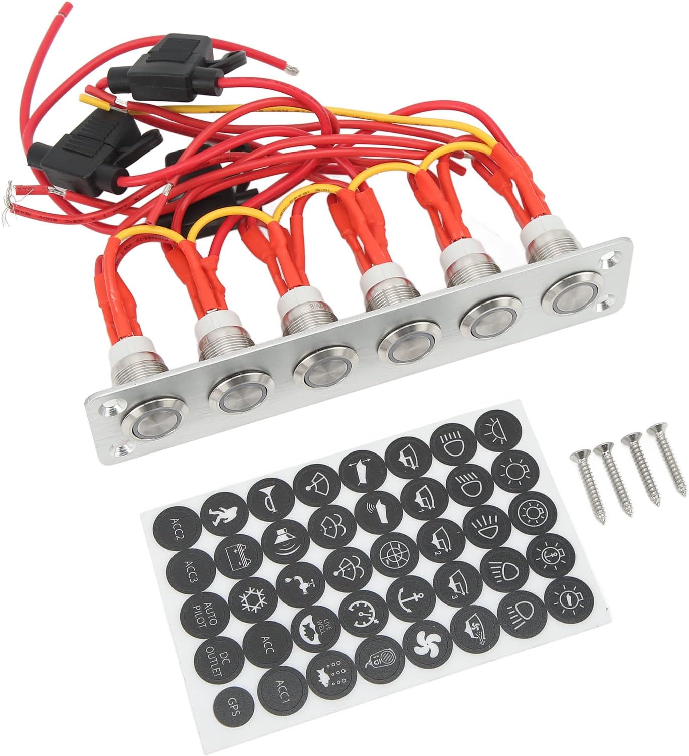 6 Gang Switch Panel, Stainless Steel Marine Boat Switch Panel DC 12V 6A Rustproof for Car RV Yacht