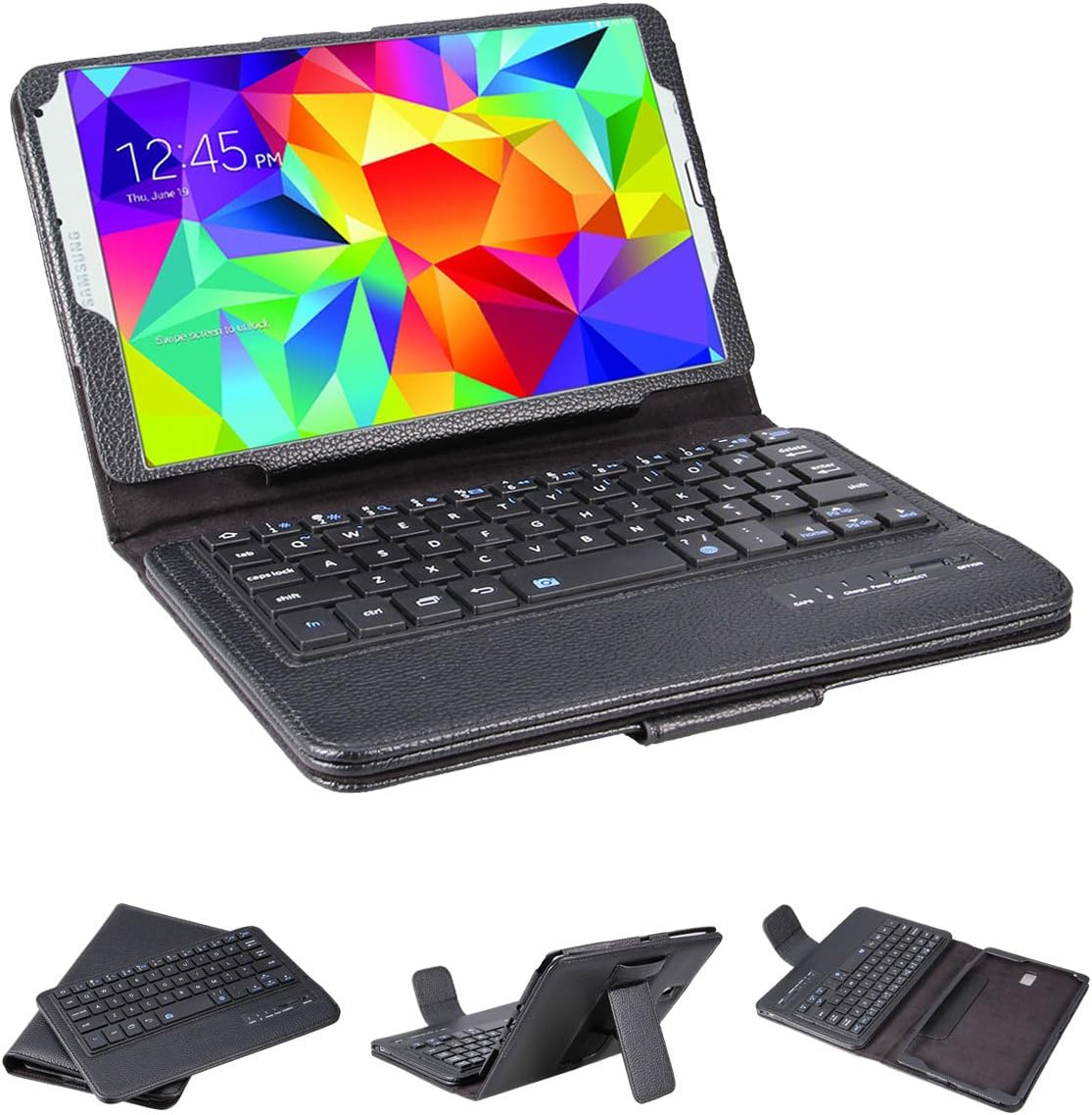 Samsung Galaxy Tab S 8.4 Bluetooth Keyboard Portfolio Case - DETACHABLE Bluetooth Keyboard Stand Case / Cover for Samsung Galaxy Tab S 8.4" 8.4 inch Tablet SM-T700 SM-T705 (W/ Bluetooth Camera Function) - Black Color