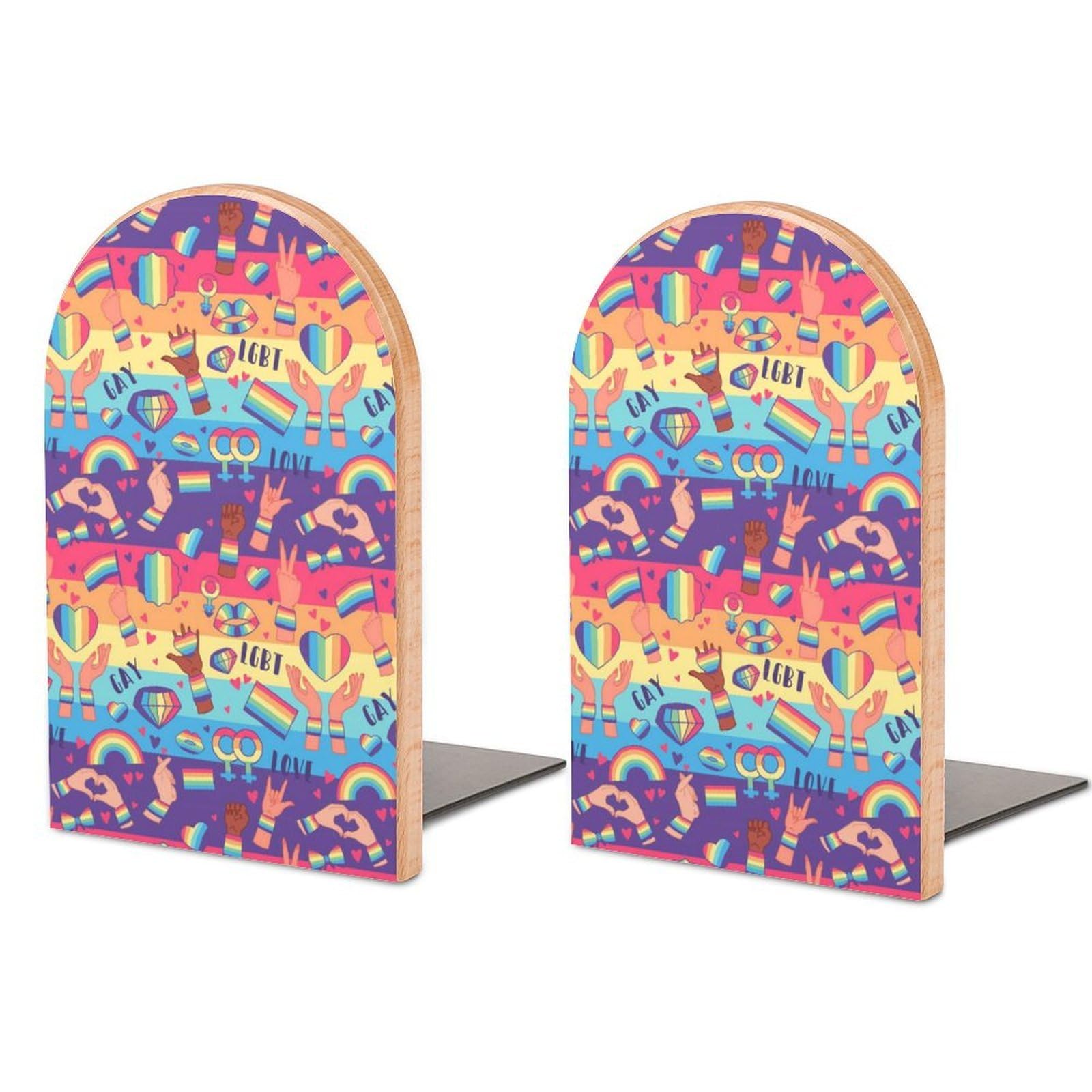 Rainbow Lgbt Rights Symbols Book Ends for Shelves Bookends Bookshelf Holder Stand Books Stopper Home Office Decor
