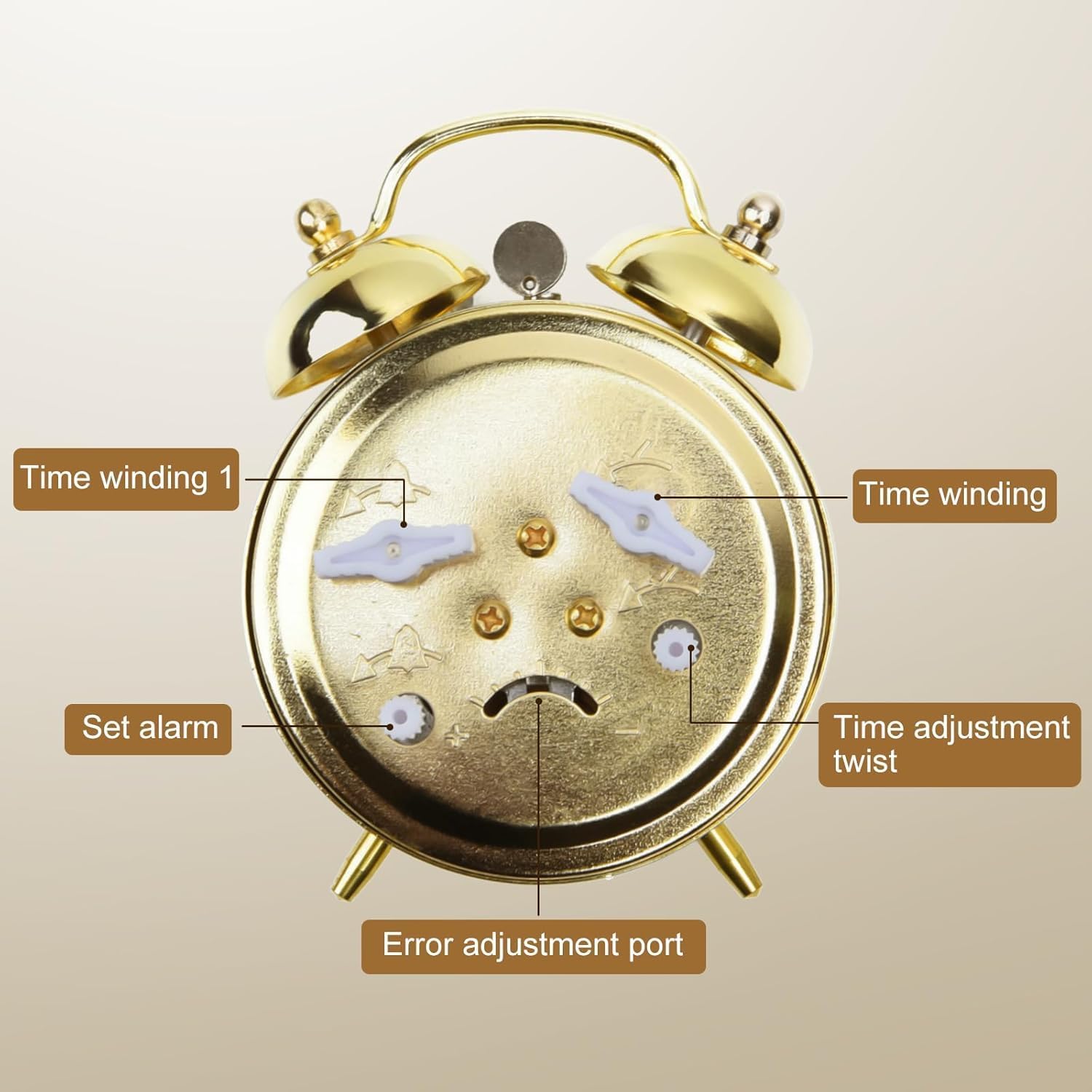 Vintage Wind Up Alarm Clock Twin Bell Mechanical No Battery Retro Clock