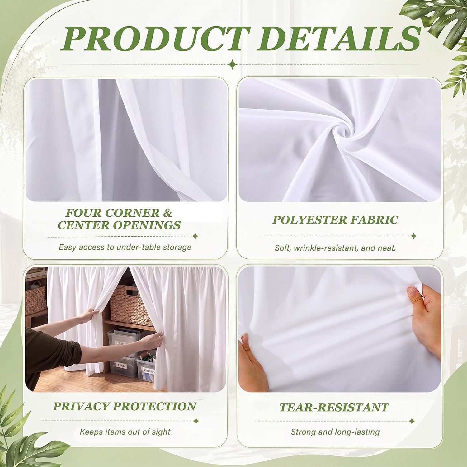 Breling 1 Pcs Ruffled Split Desk Skirt Cover 48" L x 24" W x 30" H, White
