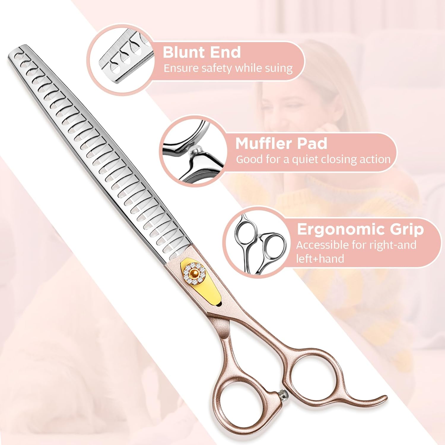 Gimars 8 Inch Professional 440C Stainless Steel Dog Grooming Scissors Heavy Duty 6 In 1 - Straight, Thinning, Chunker, Curved Shears and Comb, Ergonomic Pet Grooming Scissor for Dogs, Cats