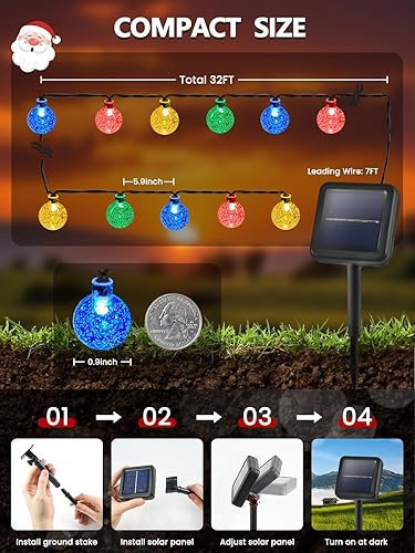 Miniatura 2 de Paquete de 2 guirnaldas de 100 luces LED solares para exteriores, luces impermeables de 64 pies con 8 modos de iluminación, decoraciones de Navidad