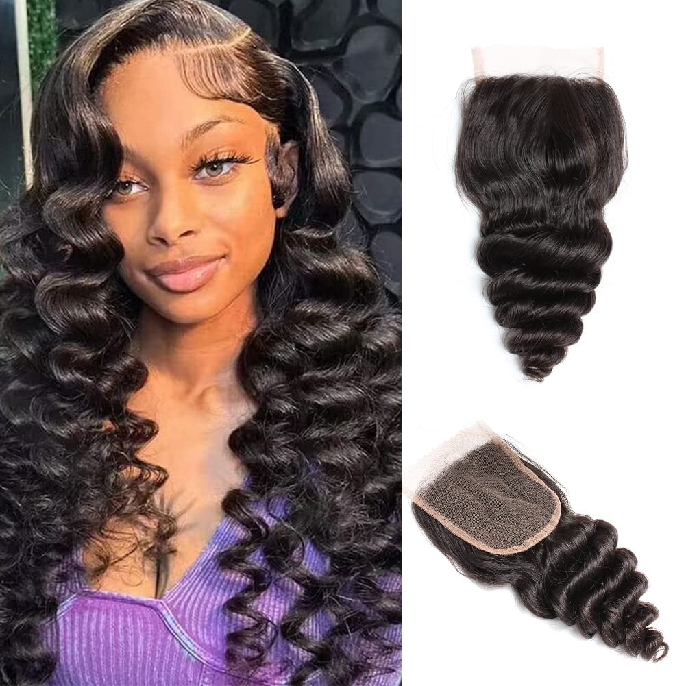 Top Grade 11A 4 * 4 Lace Closure One Donor Loose Deep WaveHuman Hair 100% Unprocessed Brazilian Virgin Hair Closure Free Part with Baby Hair Bleached Knot Natural Color 16inches
