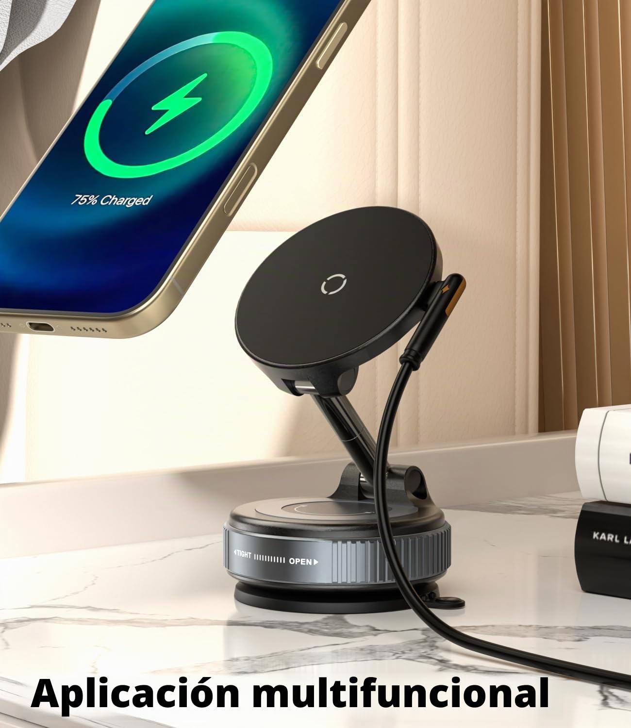 CloudValley Cargador Inalámbrico para Coche 15W con Soporte Magnético, Base de Gel para Superficies Rugosas, Ajuste de 360°, Compatible con Magsafe iPhone 17 16 15 14 13 12 Pro MAX