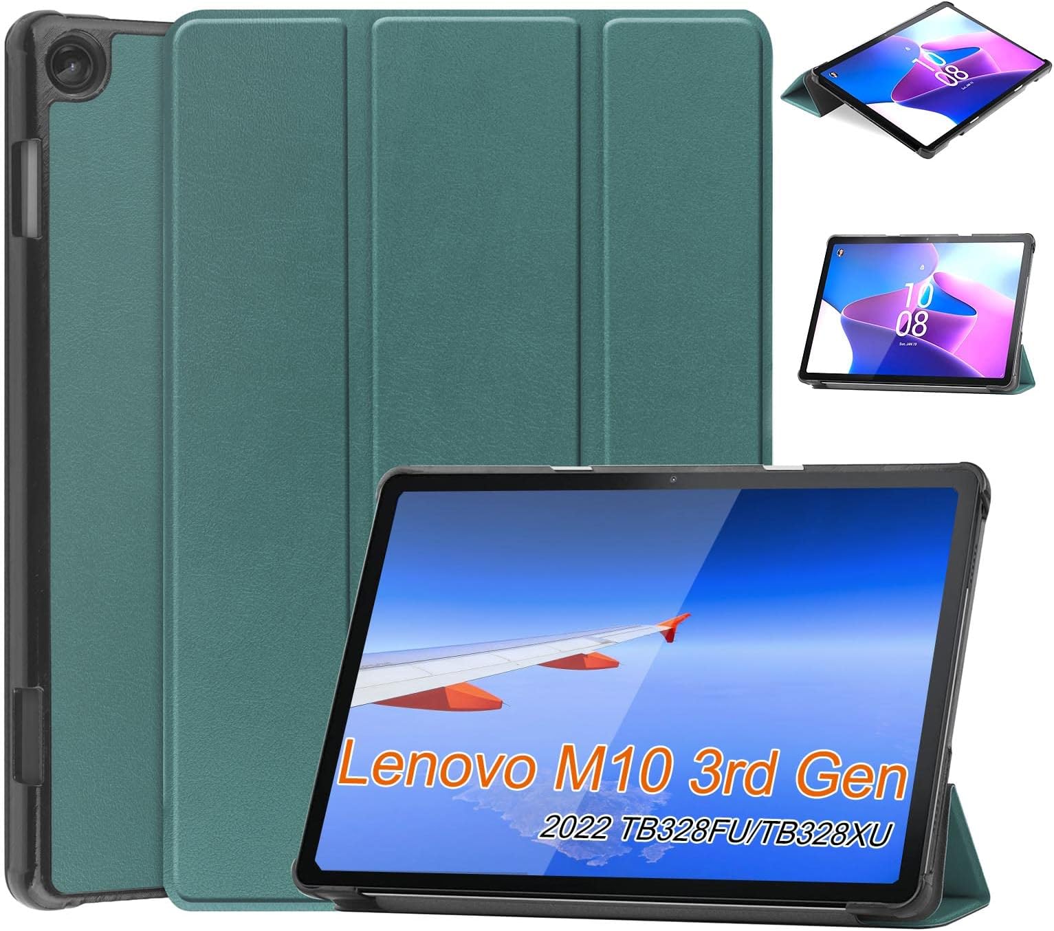 YRH [3rd Gen, 2022 Release] for Lenovo Tab M10 Case 10.1 inch,Leather Folio Tablet Cover with Auto/Sleep Function for Lenovo M10 3rd Gen Case TB328FU / TB328XU (Dark Green)