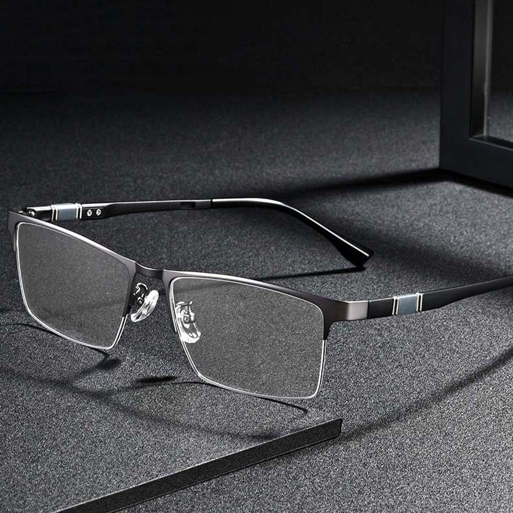 WZX Gafas de Lectura de Media Montura para Hombre, Gafas de Lectura antiluz Azul, Gafas de Lectura rectangulares de Metal semisin Montura con bisagras de Resorte