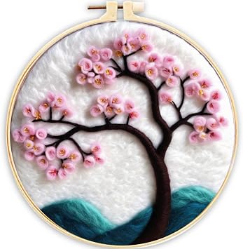 CaptainCrafts Needle Felting Kit, Wool Felt Supplies, Embroidery Hoops, Wool Painting Tools Needle Felting Starter Kit for DIY Decoration Lush Peach Trees