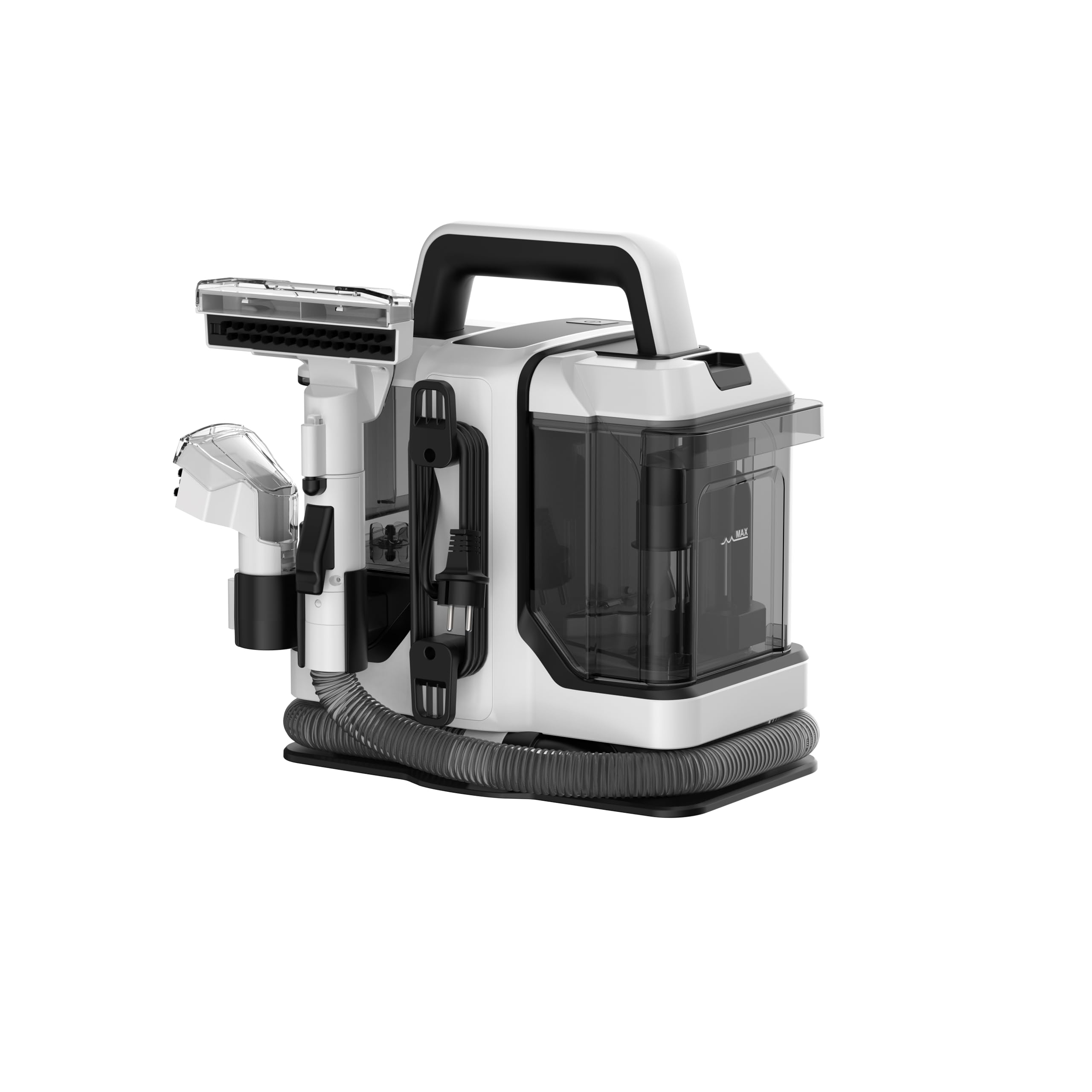 maxxo SC750W Turbo Limpiador de tapicería - Potente limpiador de alfombras y tapicería de 750 W para coche, sofá y sofá - Aspirador en húmedo compacto con sistema de doble depósito y accesorios