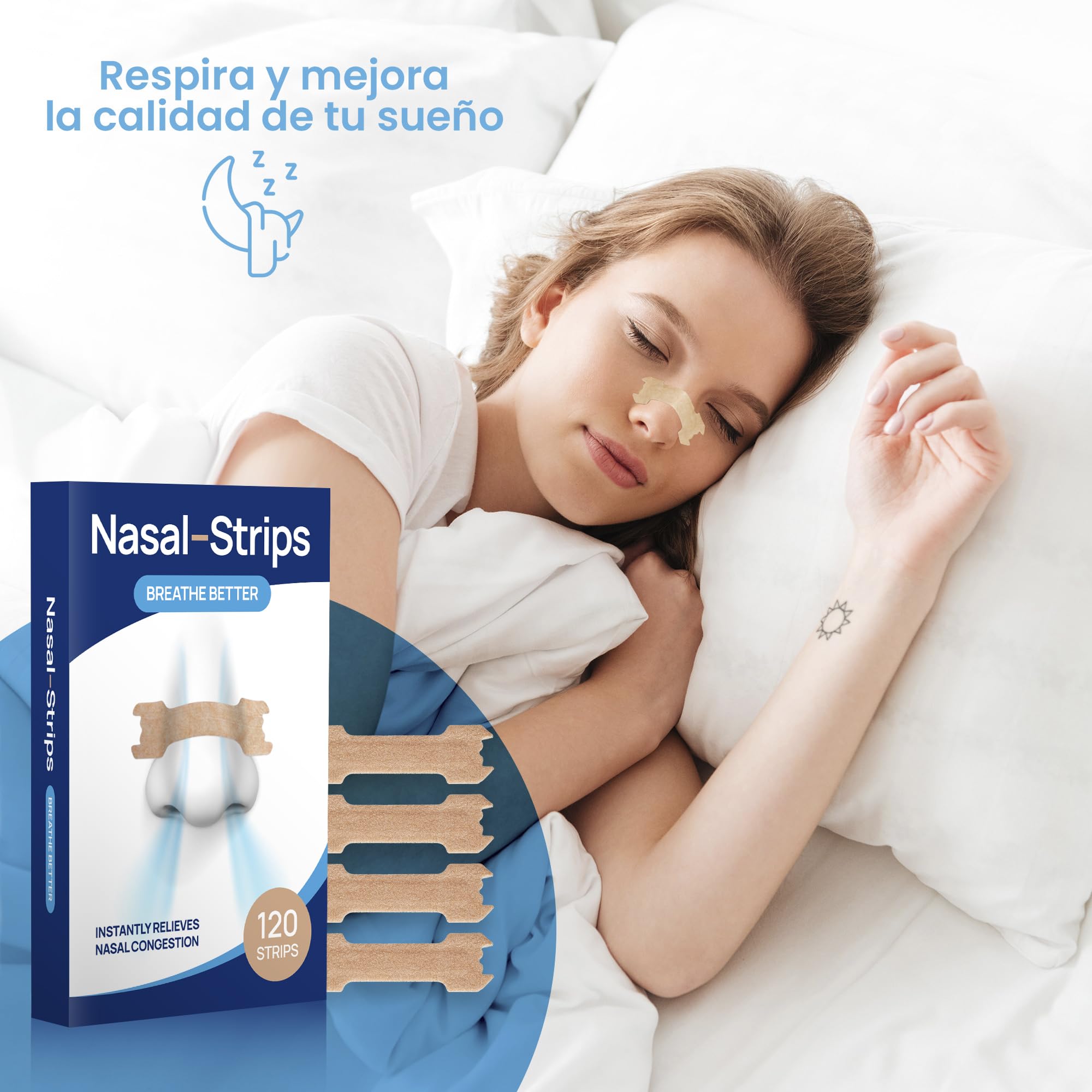 120 Tiras Nasales Antironquidos Extra Fuertes 19x66mm, Adhesivas para Mejorar la Respiración y Reducir Ronquidos, Pack de 120 Unidades