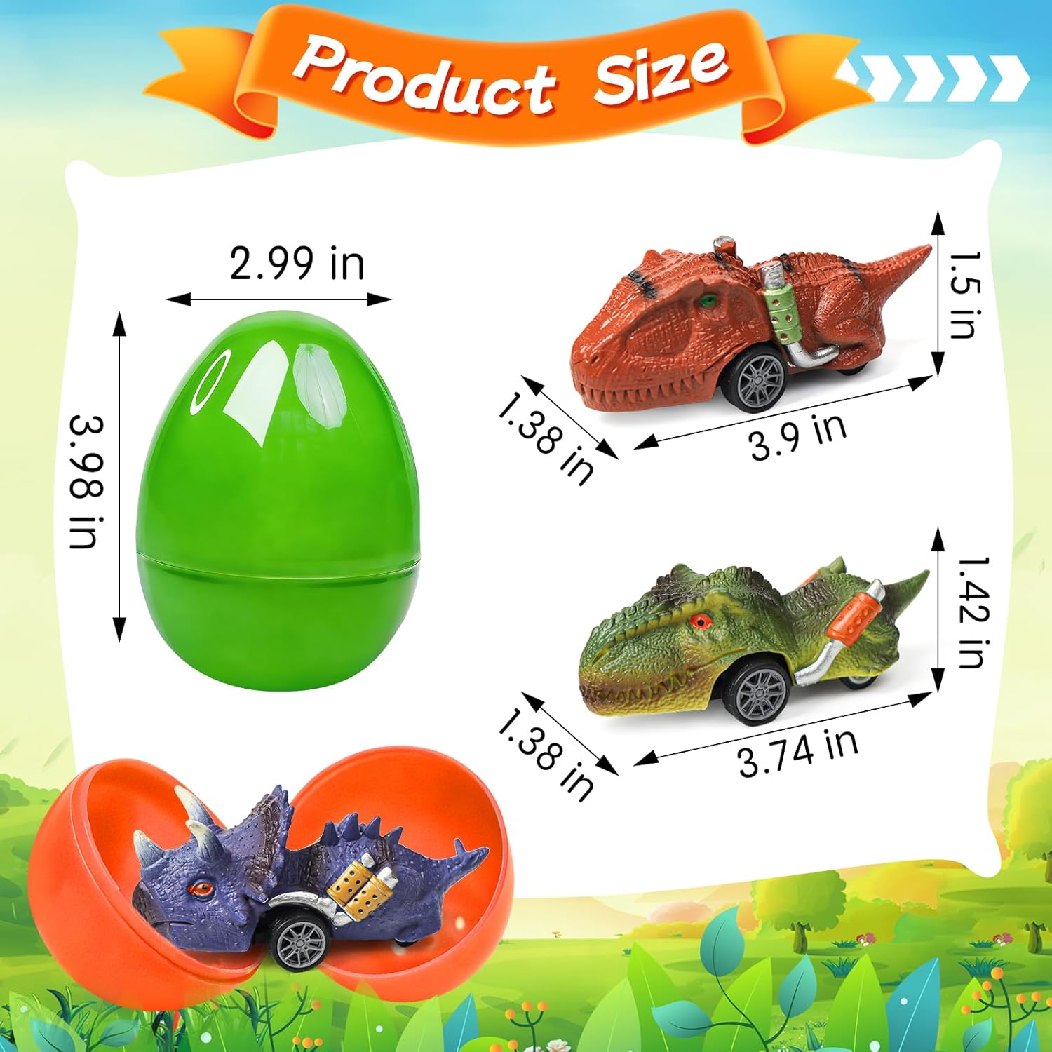 6 Pack Prefilled Easter Eggs with Dinosaur Pull Back Car Toys for Toddlers Kids Dinosaur Eggs Easter Basket Stuffers Egg Hunt Party Favors Classroom Prizes for Boys