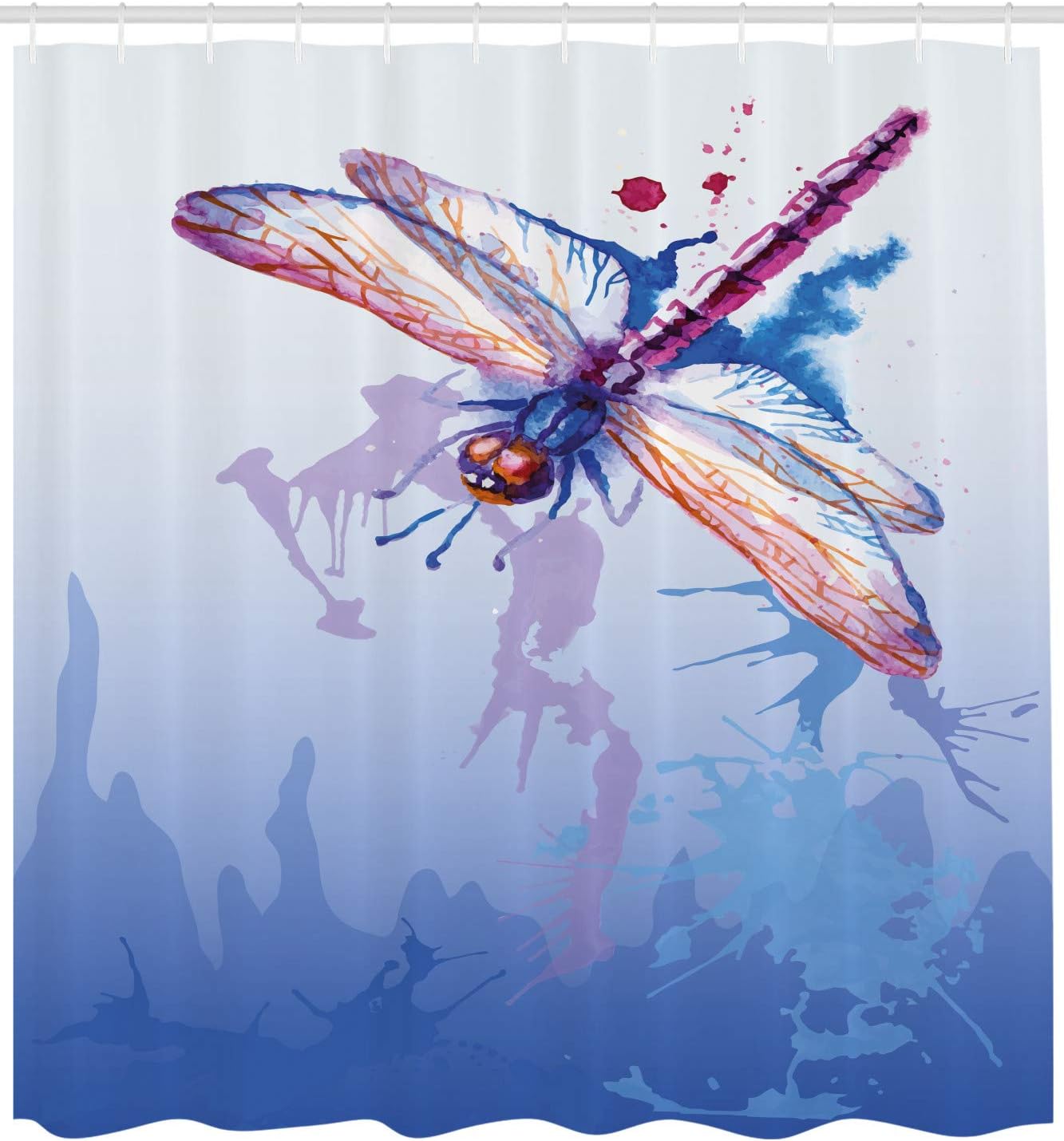 Ambesonne Dragonfly Shower Curtain, Colorful Moth Watercolored Design Abstract Grunge Ombre Color Change Print, Cloth Fabric Bathroom Decor Set with Hooks, 69" W x 75" L, Blue Purple