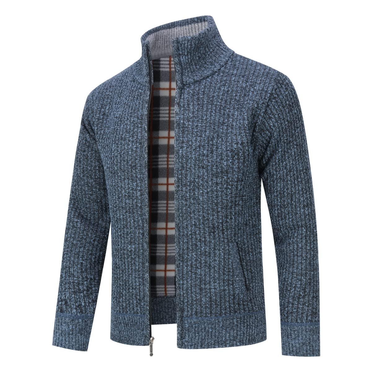 YOUTHUP Cárdigan de punto con forro polar para hombre cuello alto cremallera completa