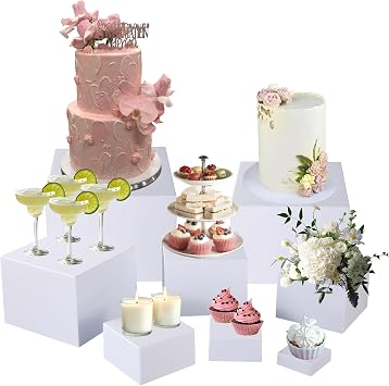 8PCS White Food Risers Set for Buffet Table, Buffet Risers and Stands, Food Stands for Party Catering Dessert, Acrylic Nesting Cube Boxes Size 10" 9" 8" 7" 6" 5" 4" 3"