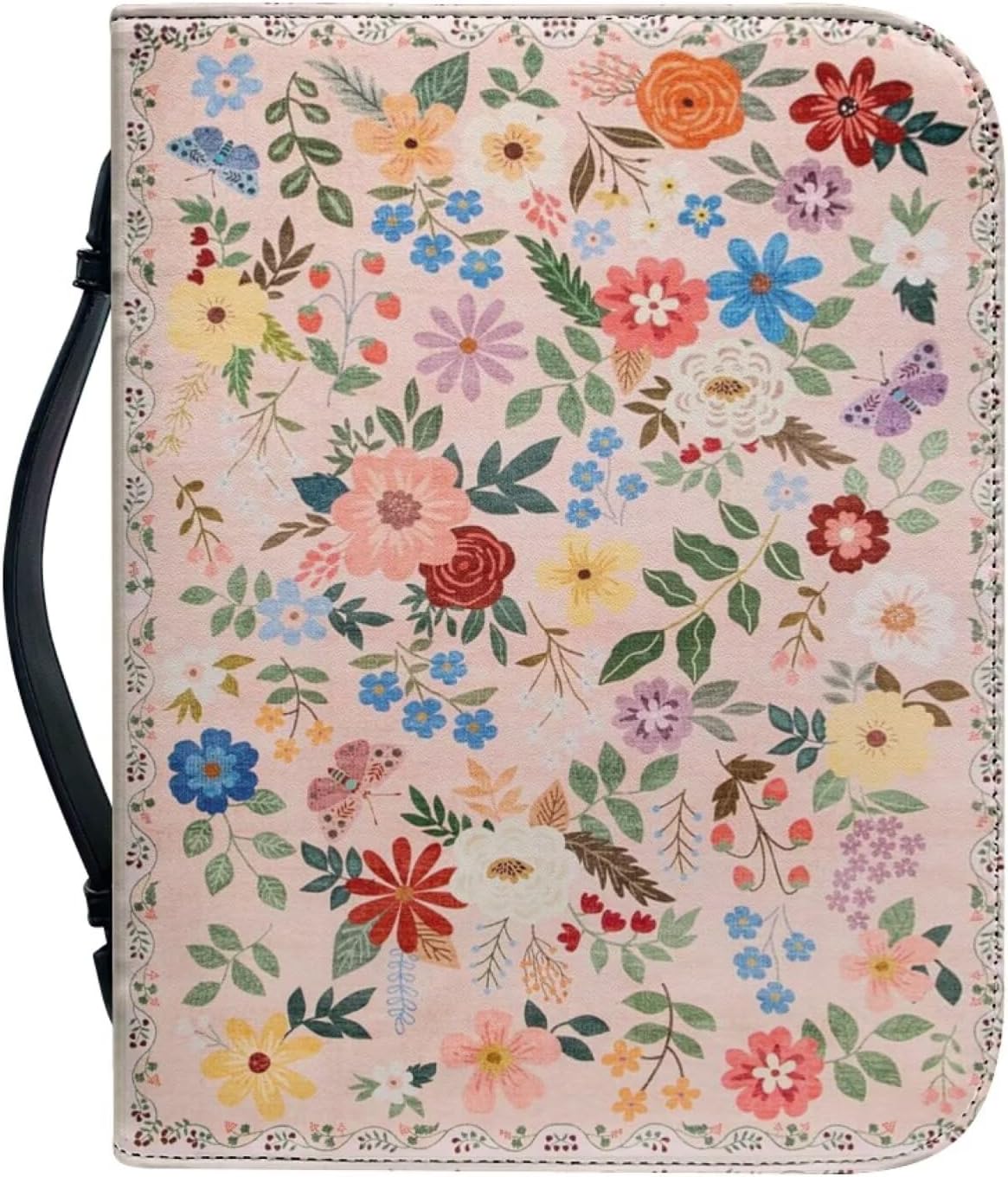 Bible Cover Case For Women Floral Print Large Bible Tote Bags Organizer Quilted Bibles Carrying Case for Girls Carrying Book Case Church Bag Christian Gifts Pink Flower-size：2XL