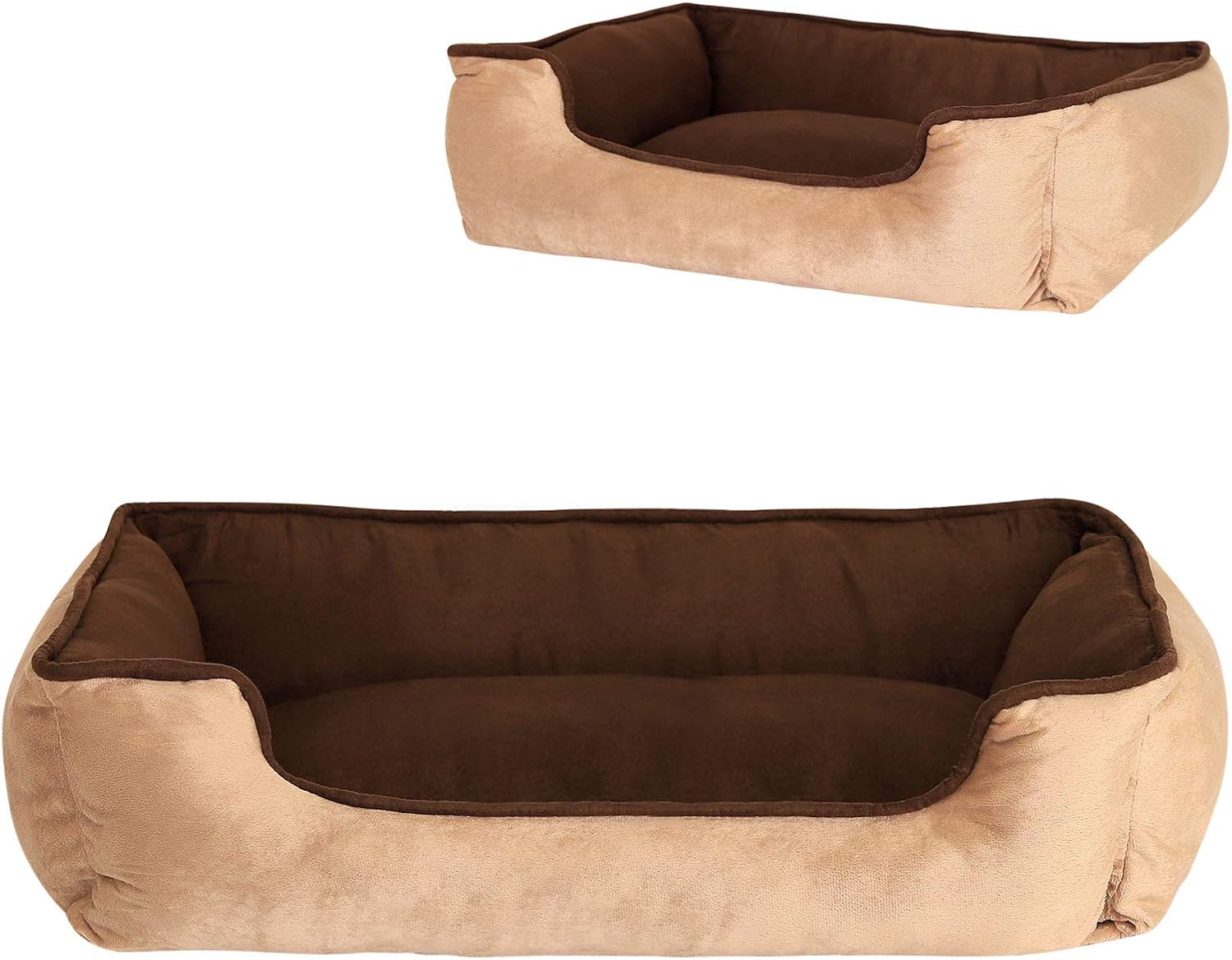 lionto Dog Bed 2-in-1 with Comfortable Entry, Cuddly pet Bed for Dogs and Cats that can be Turned, 23,6x19,7 in, Dog Cushion in Easy-Care Suede Look, Brown/Beige