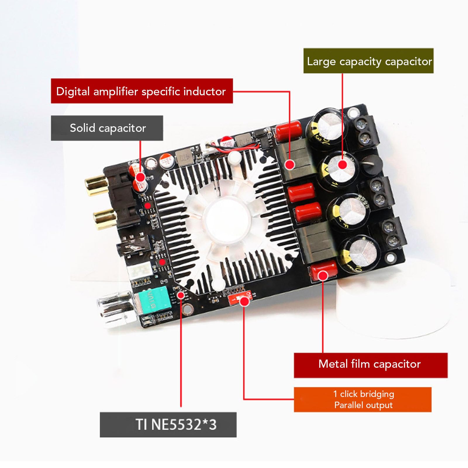 Luocute BT Digital Verstärker Platine, TPA3251 220 WX2 350W HiFi-Sound Digital-Verstärker Modul mit Kurzschluss Schutz und Thermischer Überlastung Sicherheit für Fernseher Smartphones