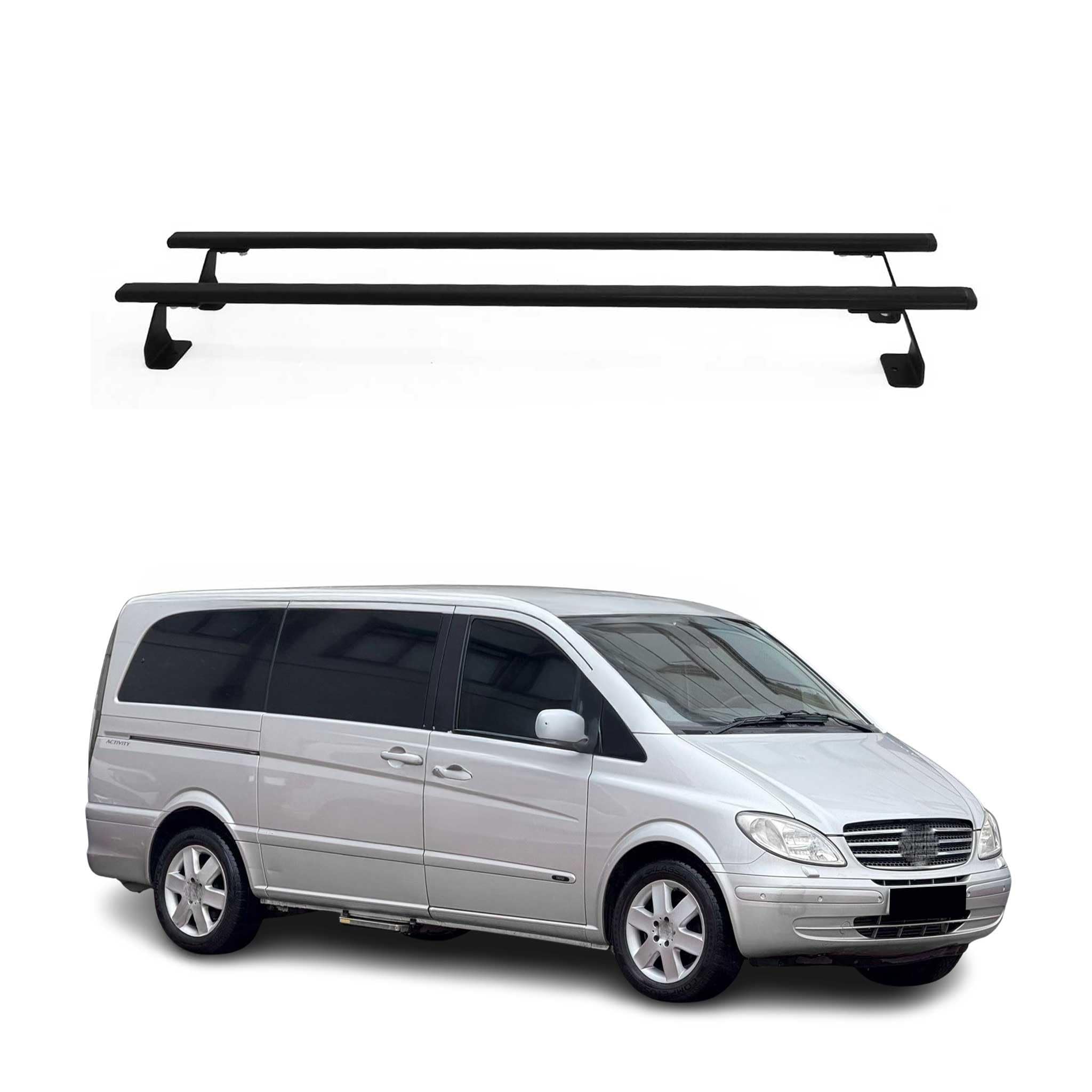 OMAC Heavy Duty Barras de Techo Transversales Compatibles con Mercedes Vito W639 2003-2014 – 2 Stangen – Acero Negro