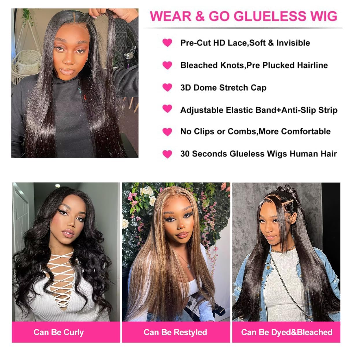 36 Inch Glueless Straight Human Hair Wigs for Women 6x4 Straight Lace Closure Wigs Pre Plucked Pre Cut HD Lace Closure Wigs Bleached Knots Glueless Brazilian Human Hair Wigs Natural Color