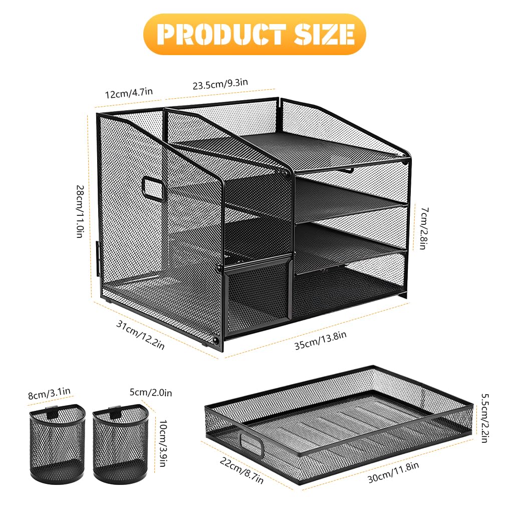 HASTHIP® Organizer da scrivania in rete metallica con scomparti multipli, cassetto e portapenne, organizer da scrivania per libri, quaderni, cancelleria e forniture