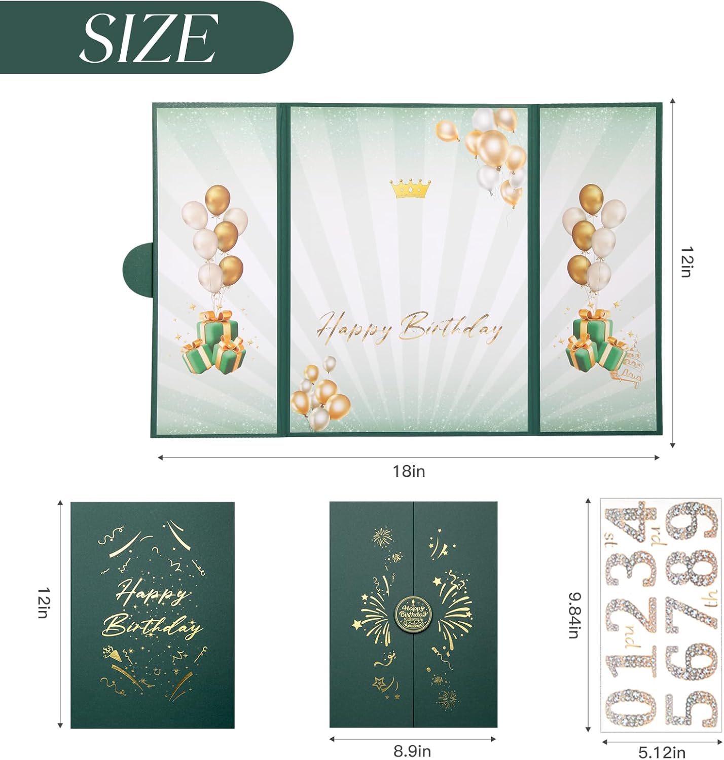 Green Gold Birthday Party Decorations,18" x 12" Creative Birthday Decorations Guest Sign in Book Alternative, for Men and Women of All Ages, Happy Birthday Party Supplies - Image 2