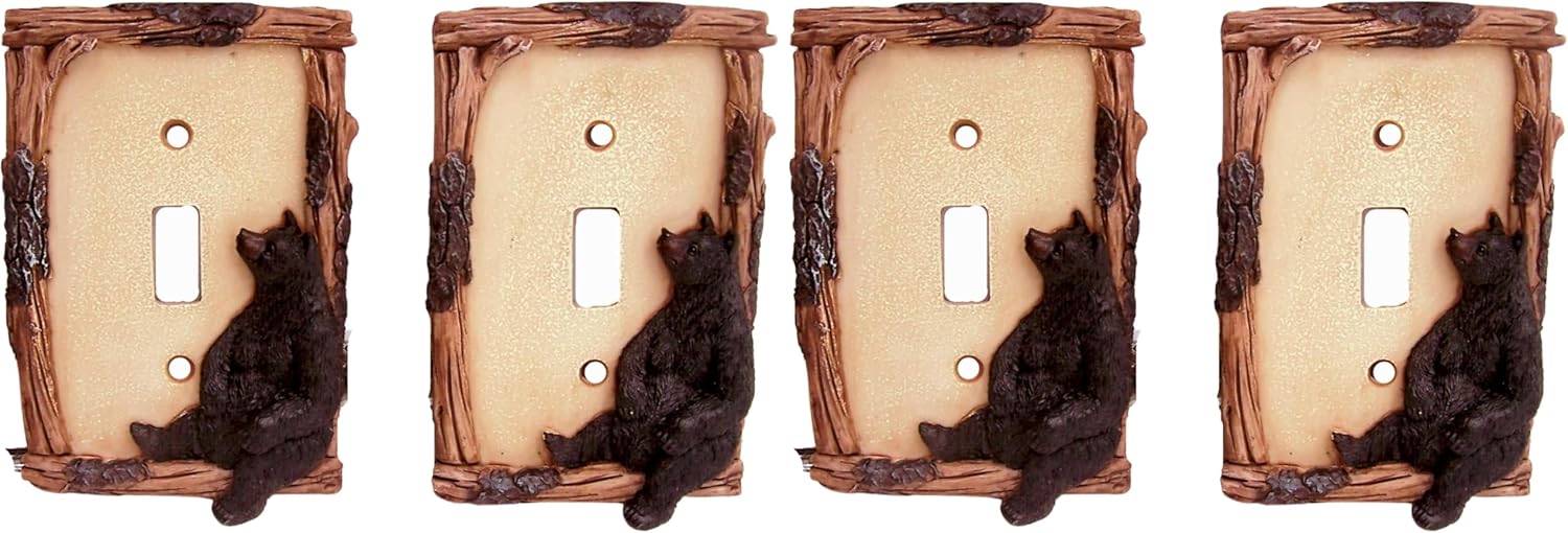 Set of 2 Bear Sitting on a Log Light Switch Covers, Toggle Light Switch Covers, Rustic Cabin Décor, 5.25 Inches (Pack of 2)