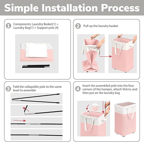 Miniatura 11 de Goodpick Laundry Baskets with Wheels and Handle, 2-Pack 75L Collapsible Laundry Baskets, Clothes Laundry Basket with Removable Wash Bags for Corner