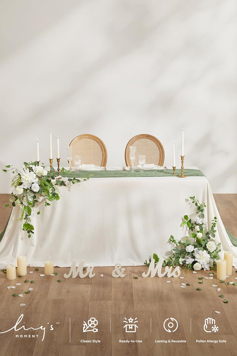 Ling's moment 2PCS White Sage Arch Flowers Artificial Floral Swags Wedding Centerpieces Faux Flower Garland Greenery Arrangements for Table Backdrop Easel Wall Entryway Outdoor Board