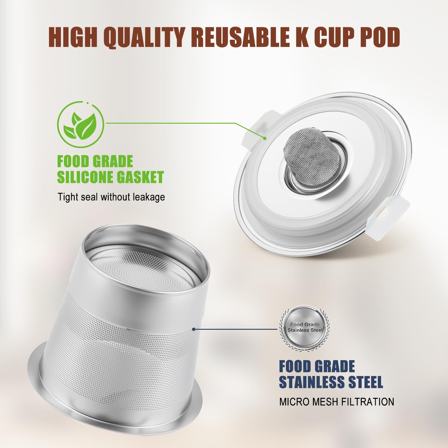 Pro Mael Paquete de 2 cápsulas de café reutilizables K Cups, filtros de café universales de acero inoxidable recargables reutilizables K Cup