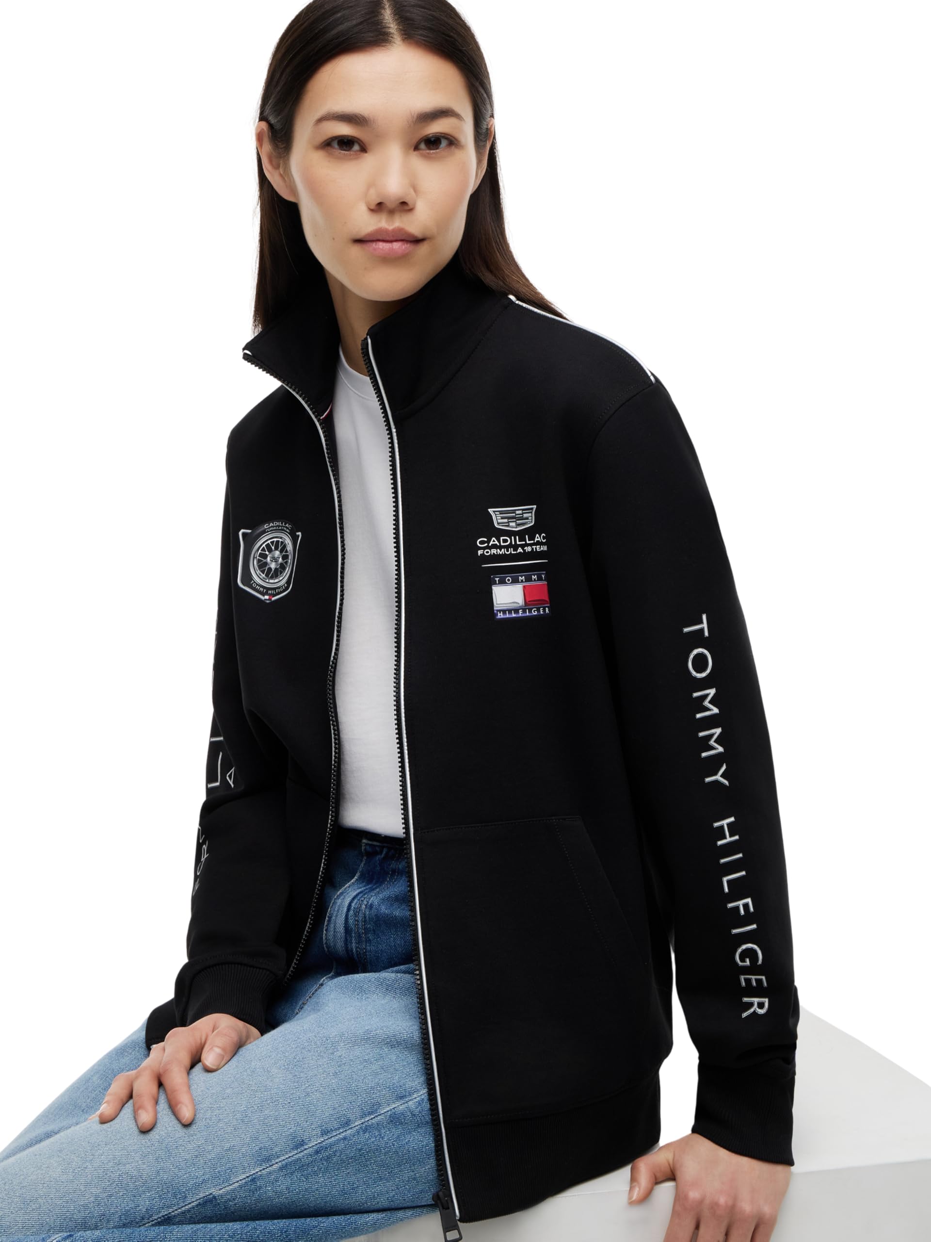 Tommy Hilfiger Unisexe Sweatshirt avec Fermeture Éclair TH X Cadillac F1 Racing Track Top Col Droit